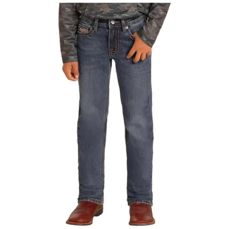 Boy's Rock and Roll Denim Slim Fit Ladder Stitch Straight Leg Jeans BB1RD04867 - Crazy House Western Wear