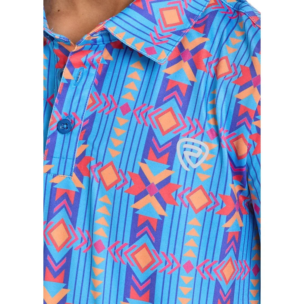 Boy's Rock and Roll Denim Vertical Southwestern Print Polo BB51T08340