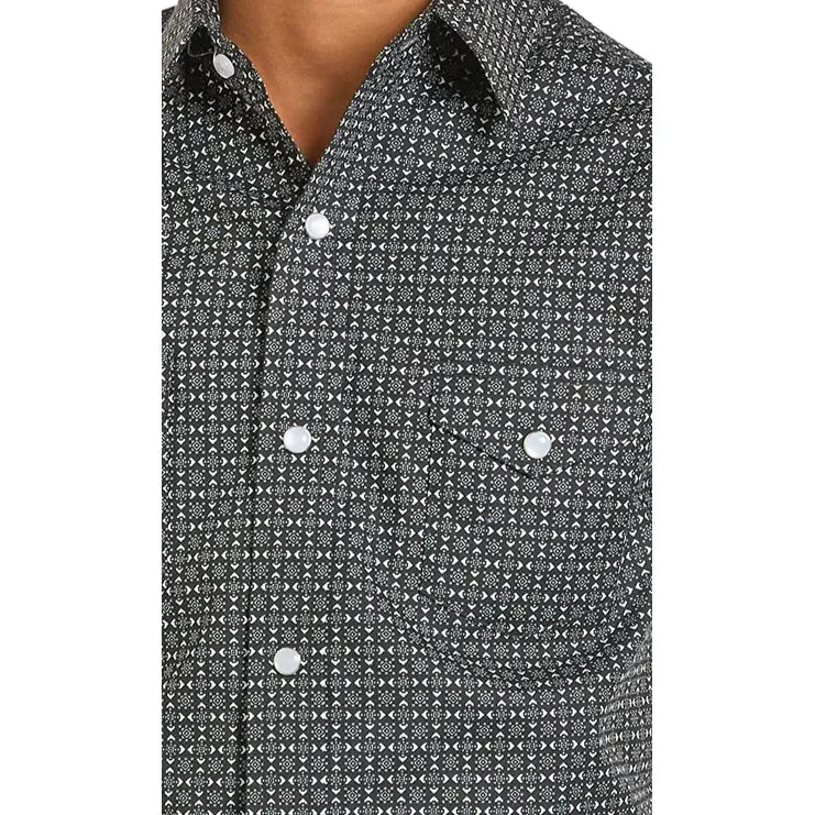 Boy's Rock and Roll Geometric Long Sleeve Snap Shirt RBN2S06924