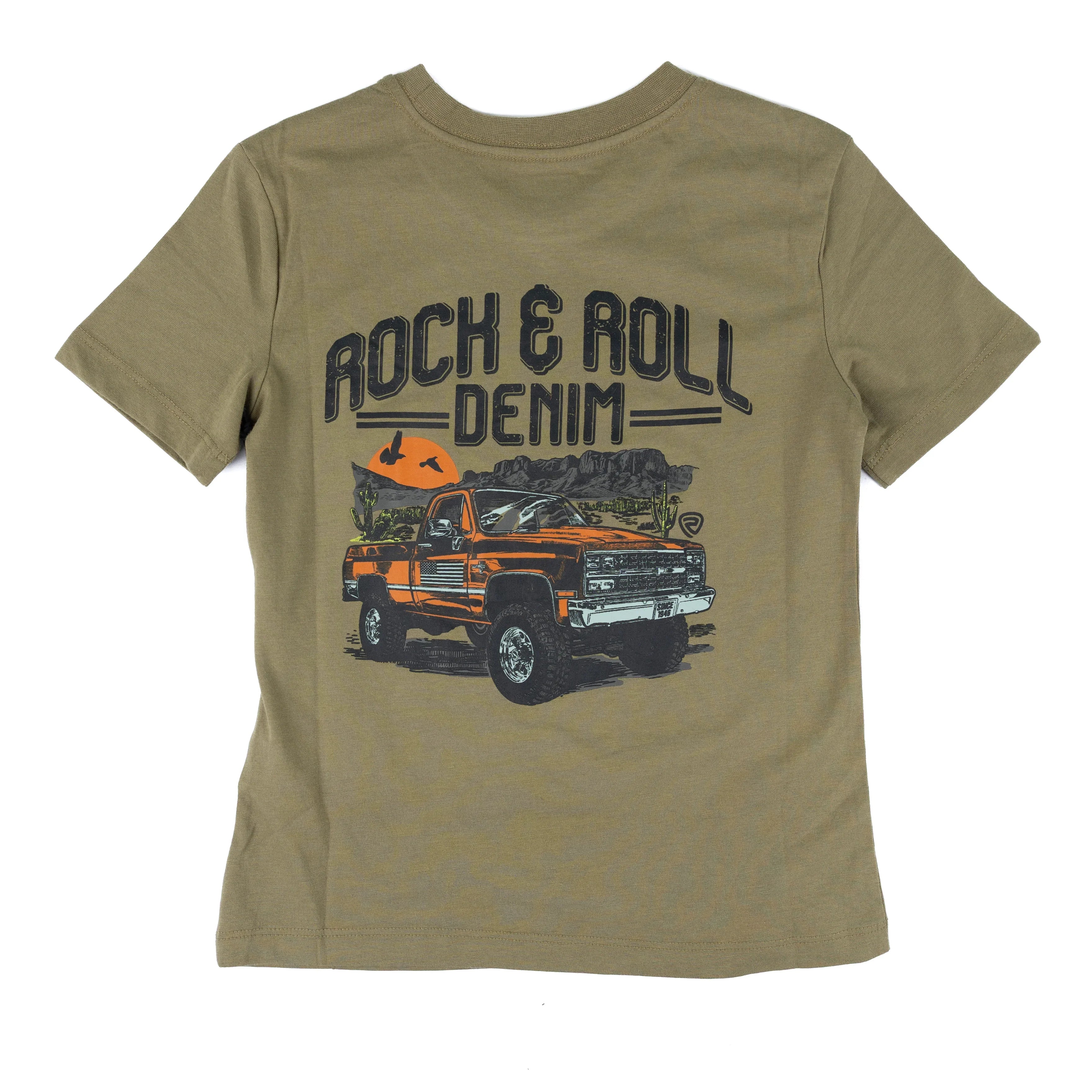 Boy's Rock and Roll Olive Short Sleeve Truck Graphic Printed T-shirt BB21T08603
