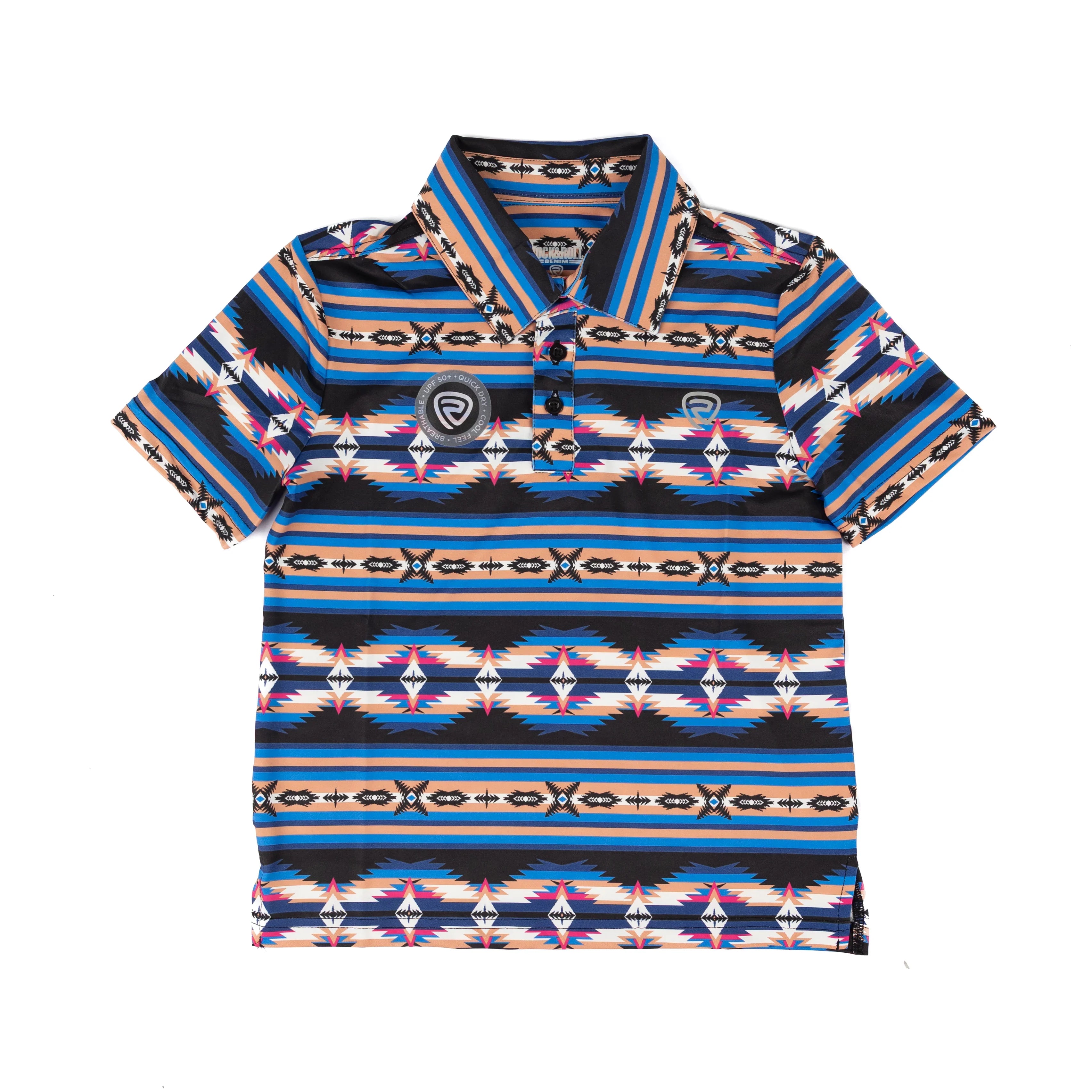 Boy's Rock and Roll Royal Blue Aztec Print Polo BB51T08722