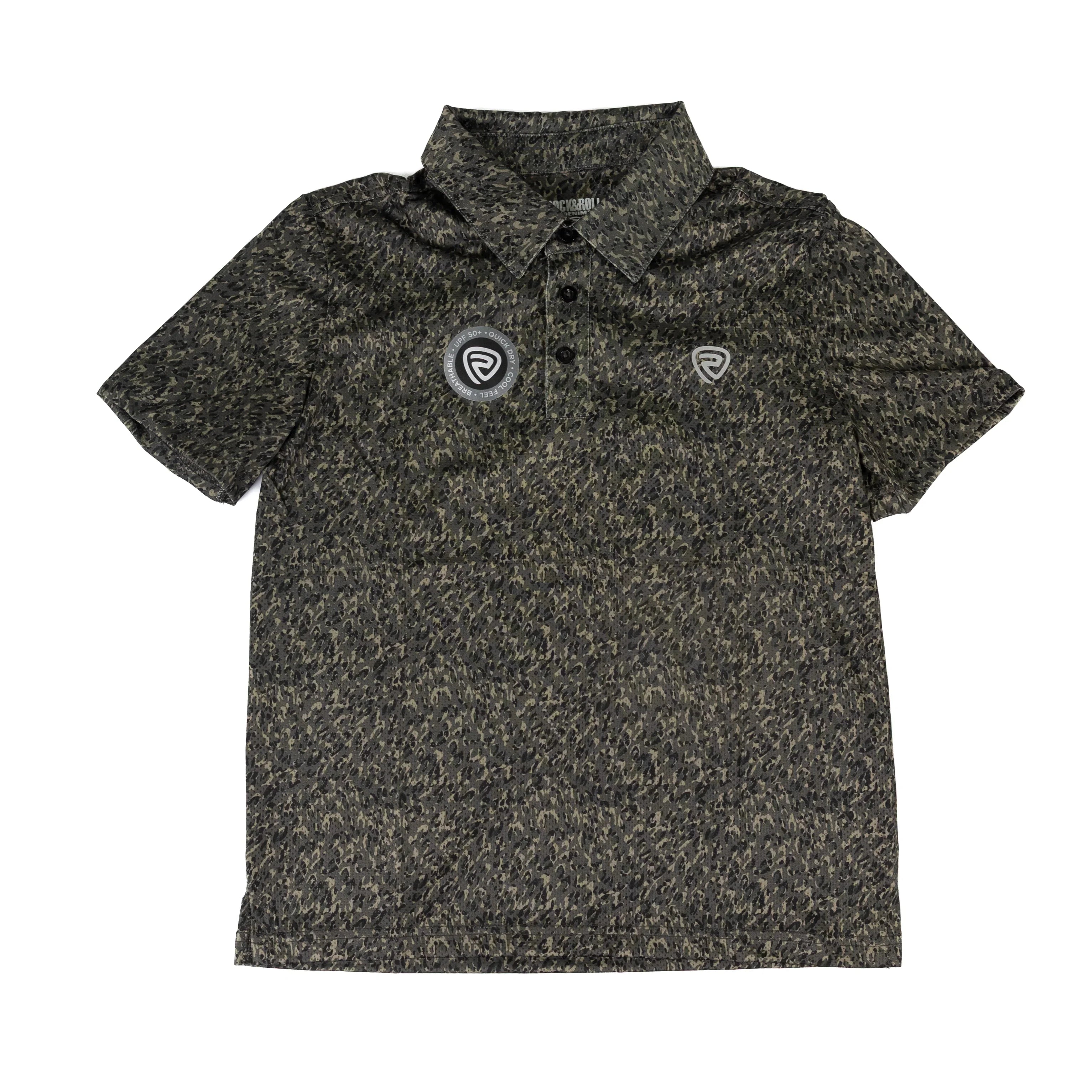 Boy's Rock and Roll Short Sleeve Dark Green Camo Printed Polo BB51T08739