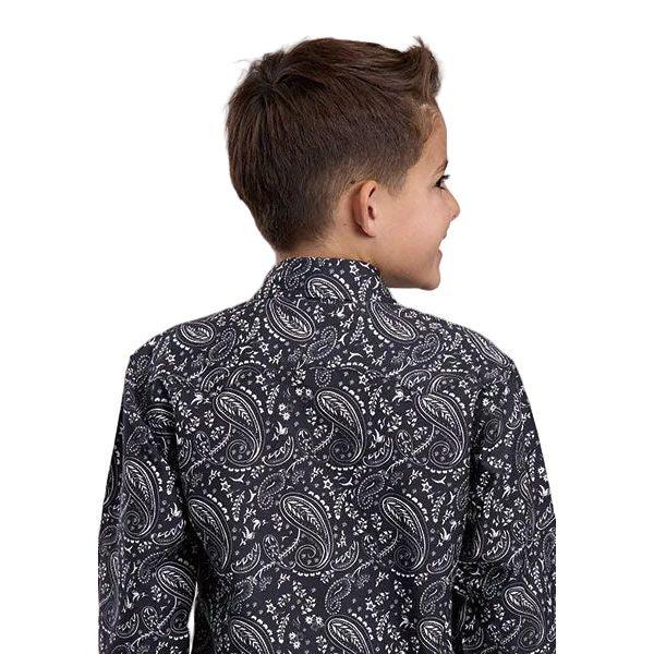 Boy's Roper Black Long Sleeve Allover Print Snap Shirt 03-030-0064-0330