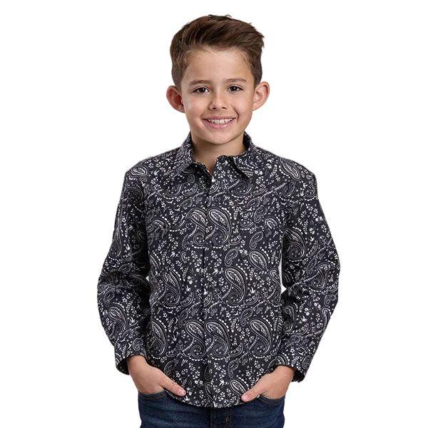 Boy's Roper Black Long Sleeve Allover Print Snap Shirt 03-030-0064-0330