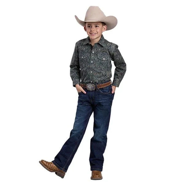 Boy's Roper Long Sleeve Amarillo Print Snap Forest Paisley Shirt 03-030-0225-1017