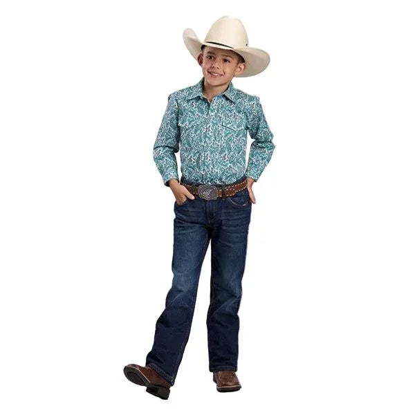Boy's Roper Long Sleeve Turquoise Trail Paisley Snap Shirt 03-030-0225-4048