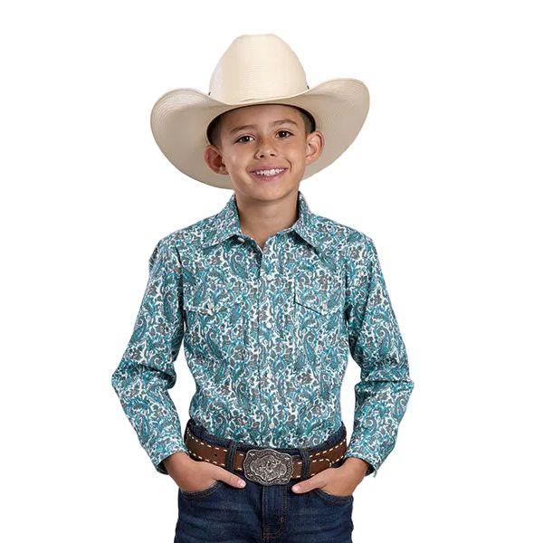 Boy's Roper Long Sleeve Turquoise Trail Paisley Snap Shirt 03-030-0225-4048