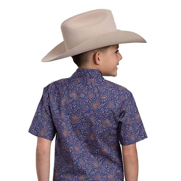 Boy's Roper Short Sleeve Blue Allover Printed Snap Shirt 03-031-0064-0328
