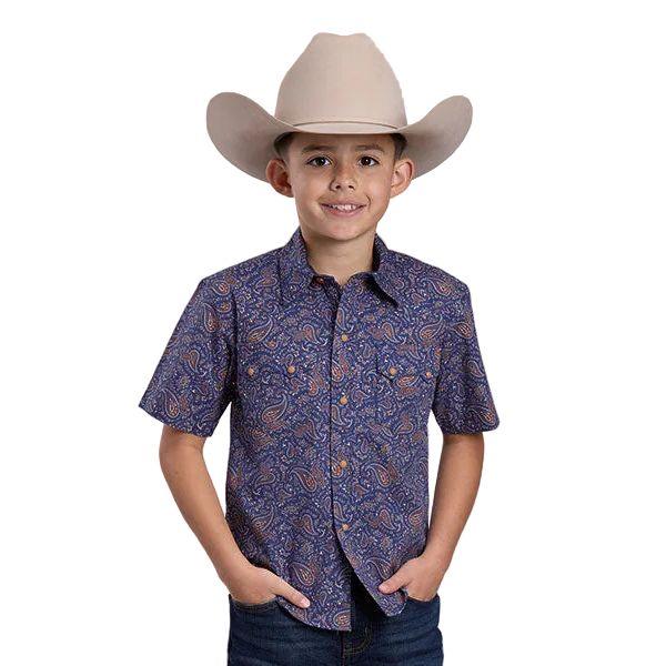 Boy's Roper Short Sleeve Blue Allover Printed Snap Shirt 03-031-0064-0328