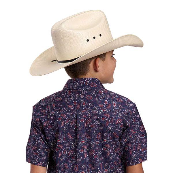 Boy's Roper Short Sleeve Blue Paisley Printed Snap Shirt 03-031-0064-0477