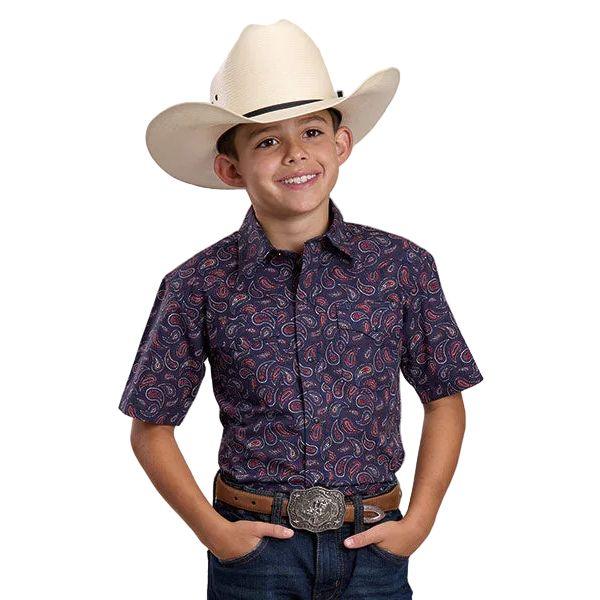 Boy's Roper Short Sleeve Blue Paisley Printed Snap Shirt 03-031-0064-0477