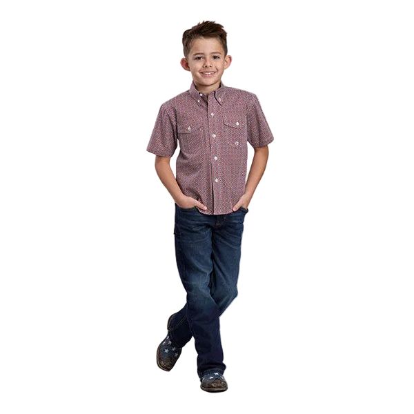 Boy's Roper Short Sleeve Red Allover Print Button Up Shirt 03-031-0325-2032