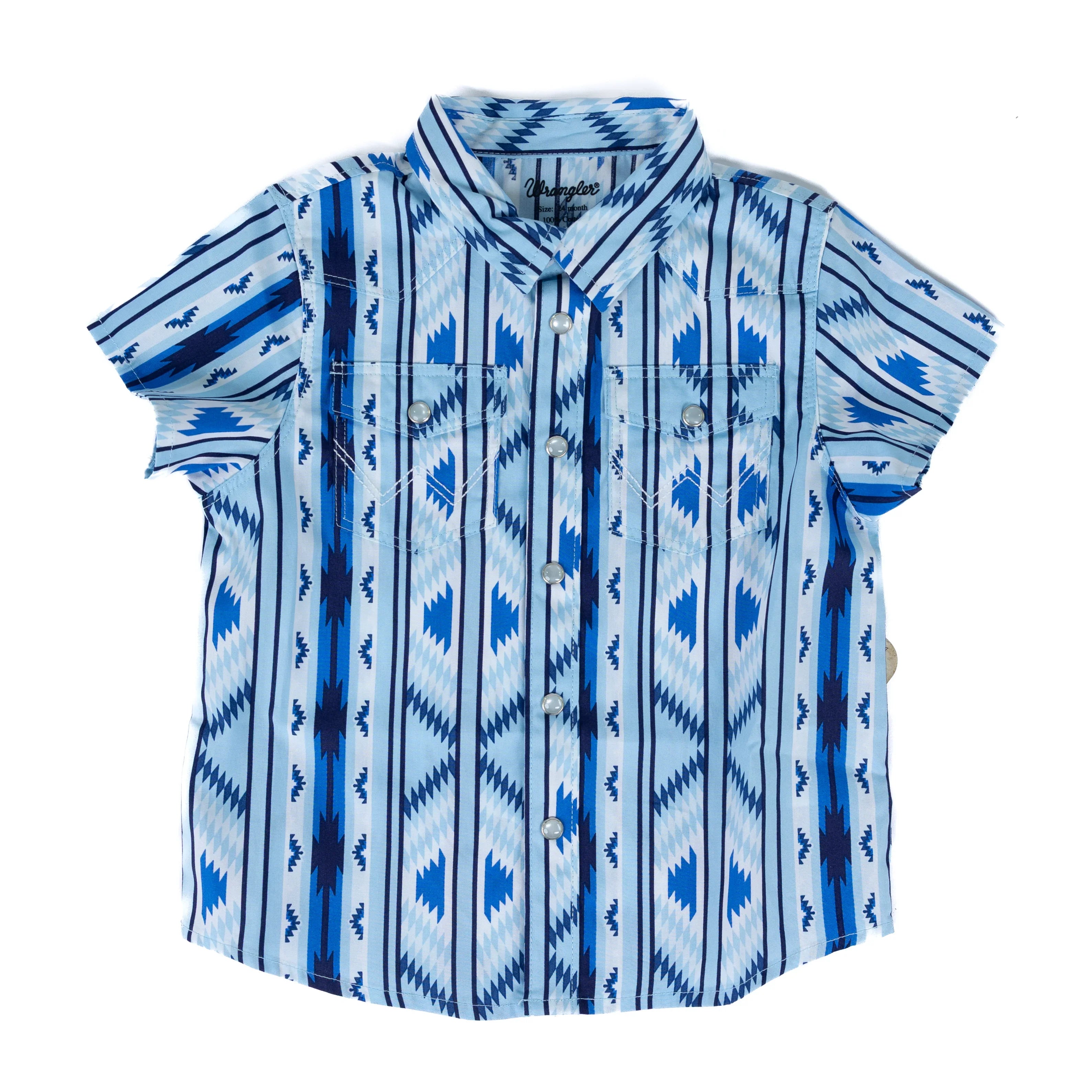 Boy's Wrangler Baby Boy Blue Aztec Print Snap Shirt 112378883