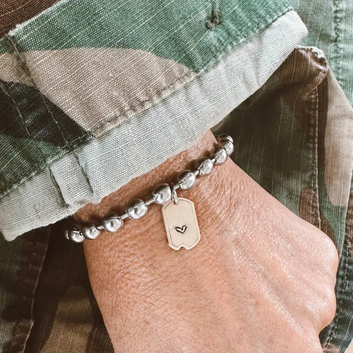 Women's Brass Mini Dog Tag Heart Bracelet