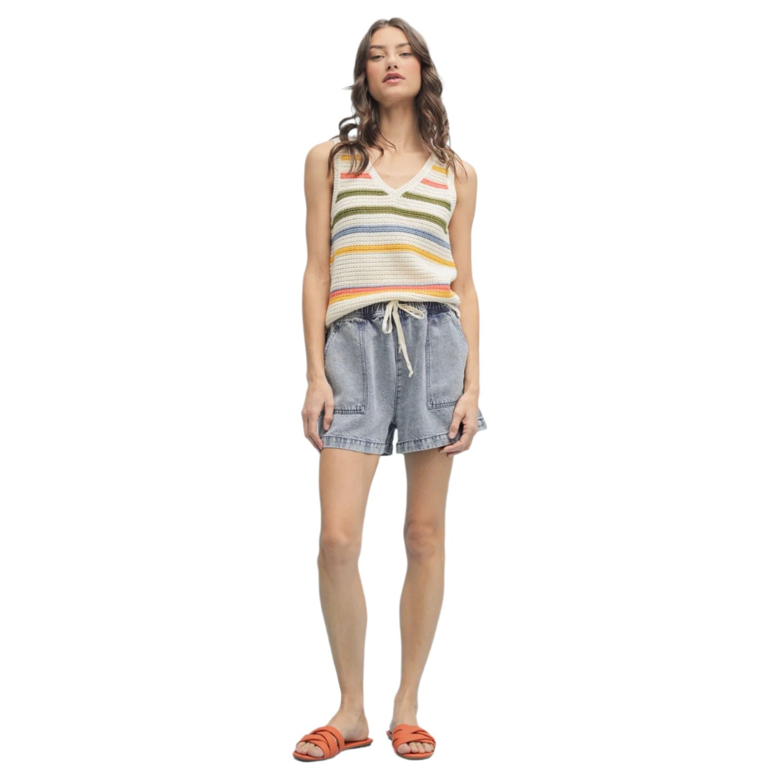 Women's Multi-color Striped Sweater Tank WL25-10472 - Crazy House Western Wear