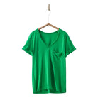 Women's Rolled Sleeve V-neck Pocket T-shirt UDTH5534T - Crazy House Western Wear