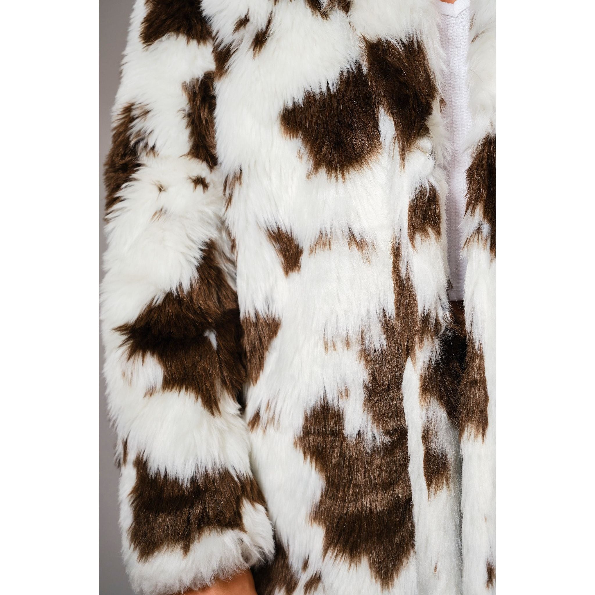 Women's Cow Print Faux Fur Mid Coat 37181J