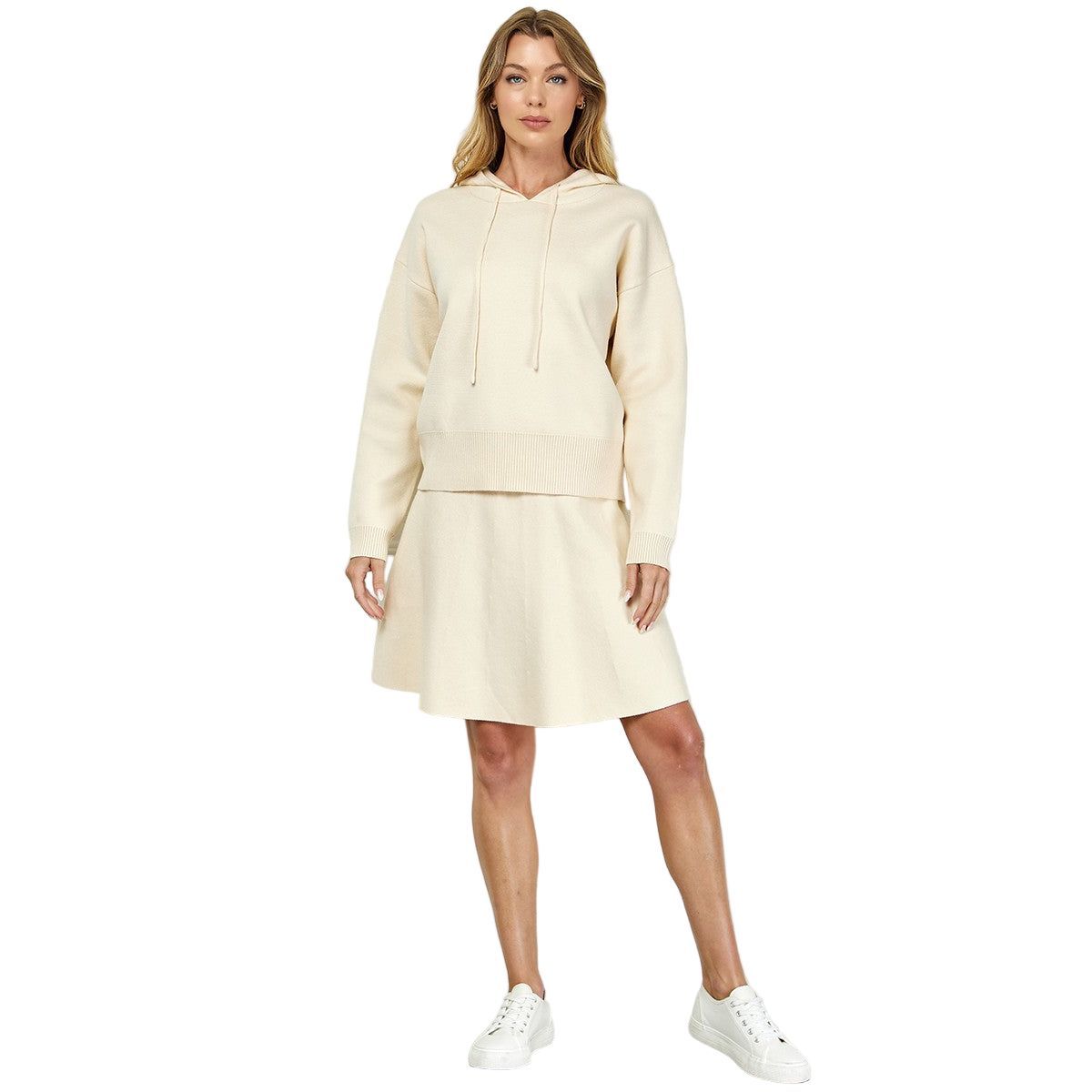 Women's Cream Hooded Long Sleeve Sweater Top