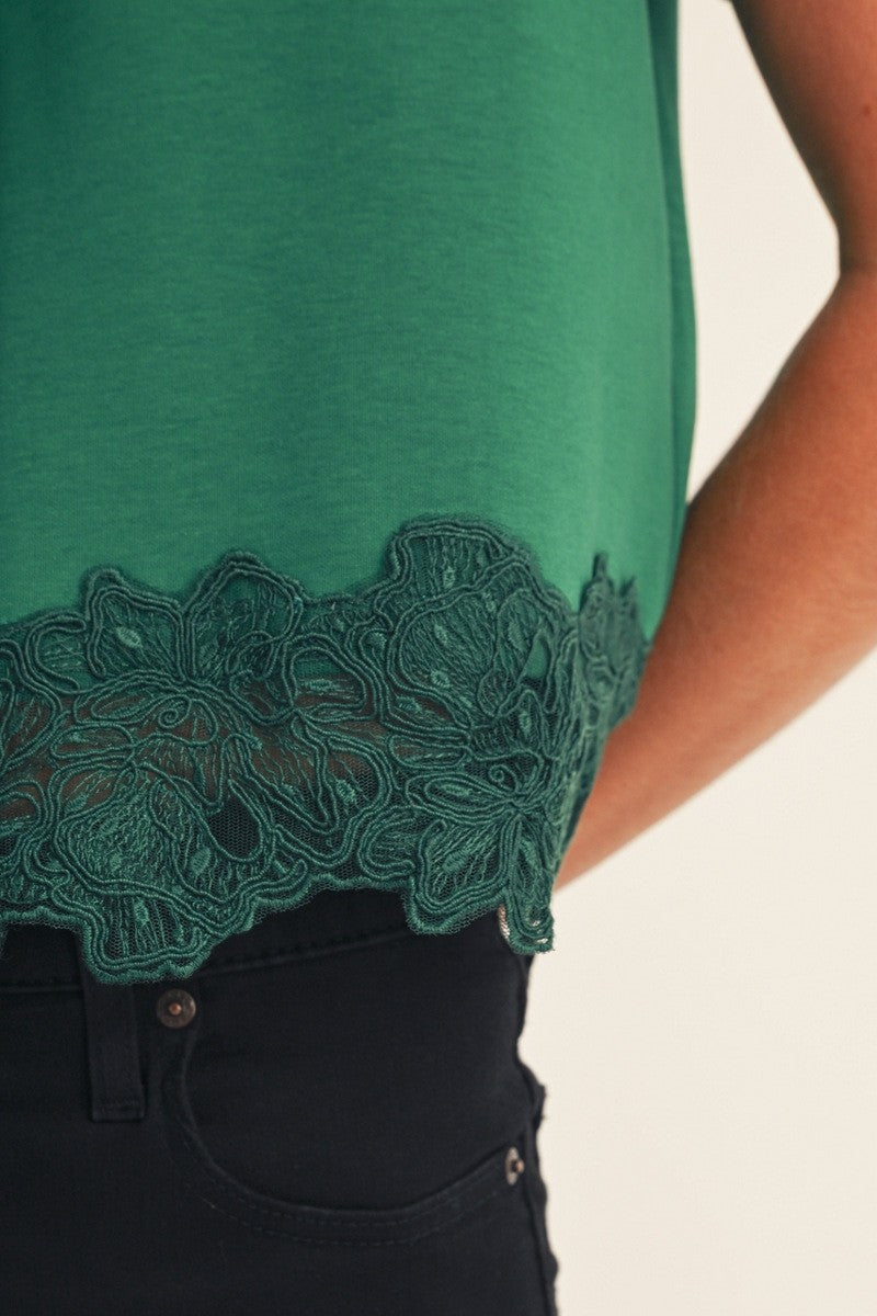 Jodifl Women's Lace Patch Hem Detail Solid Top