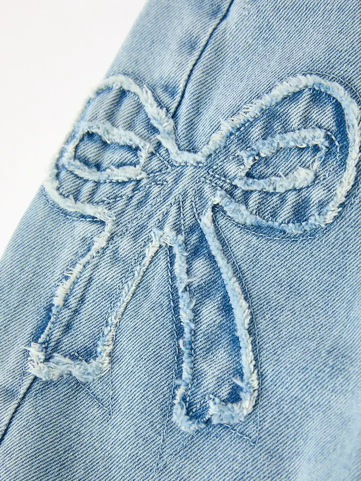 Rylee Faith Girl's Light Wash Bow Applique Relaxed Fit Jeans
