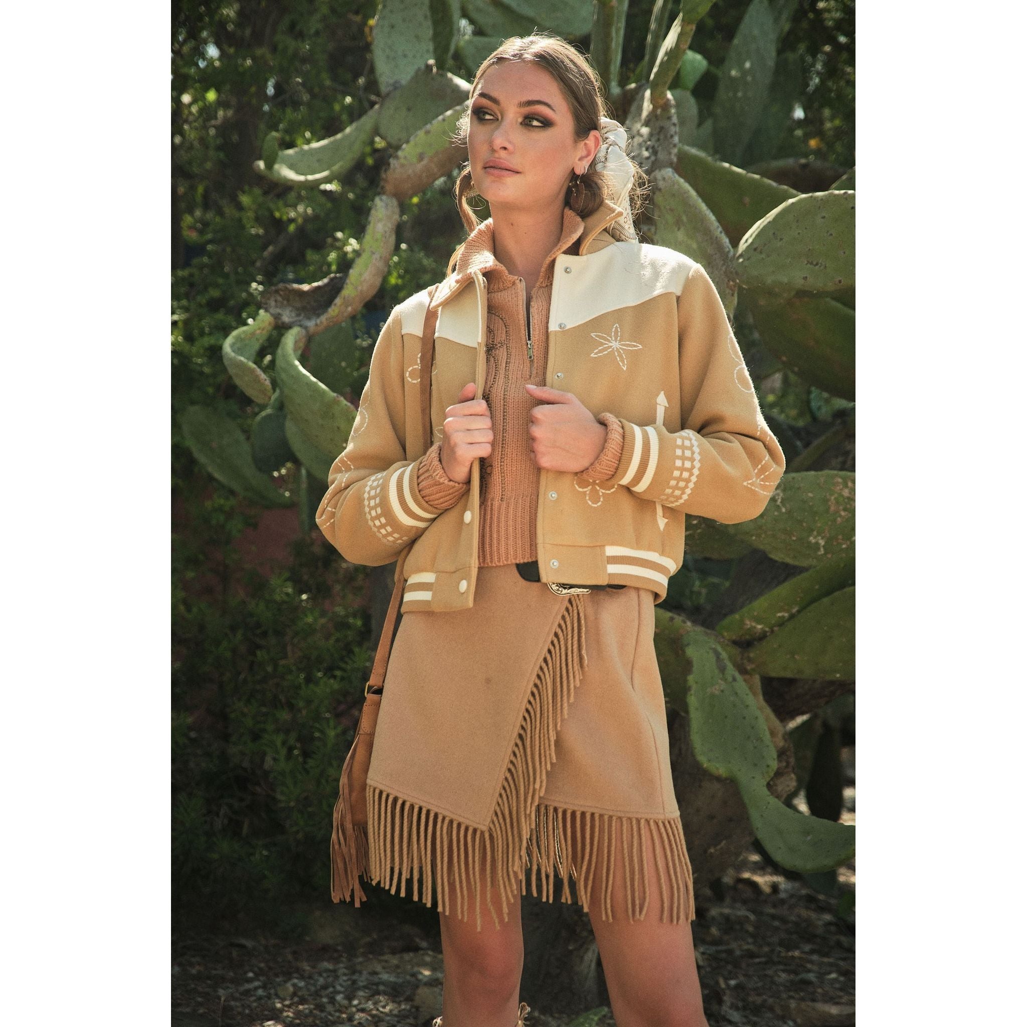 Women's Embroidered Contrast Bomber Jacket 36885J