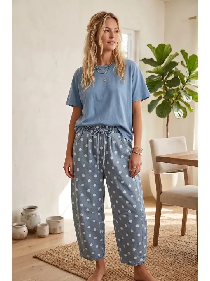 Women's Light Denim Polka Dot Denim Barrel Pants