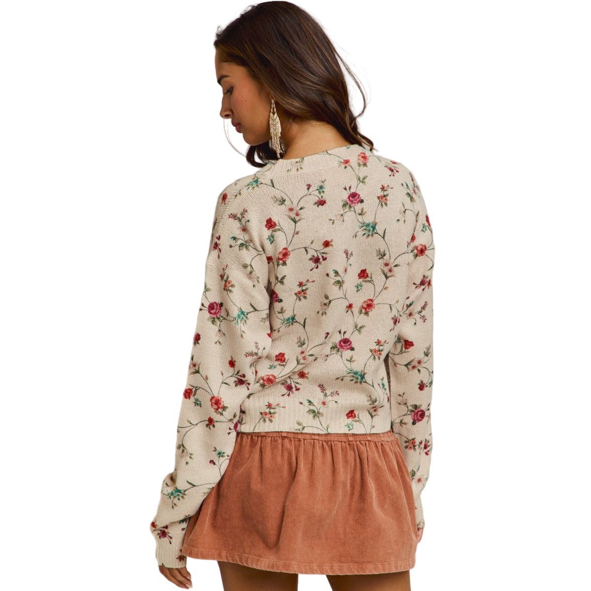 Women's Floral Print Crewneck Sweater Knit Top ST3678F-01