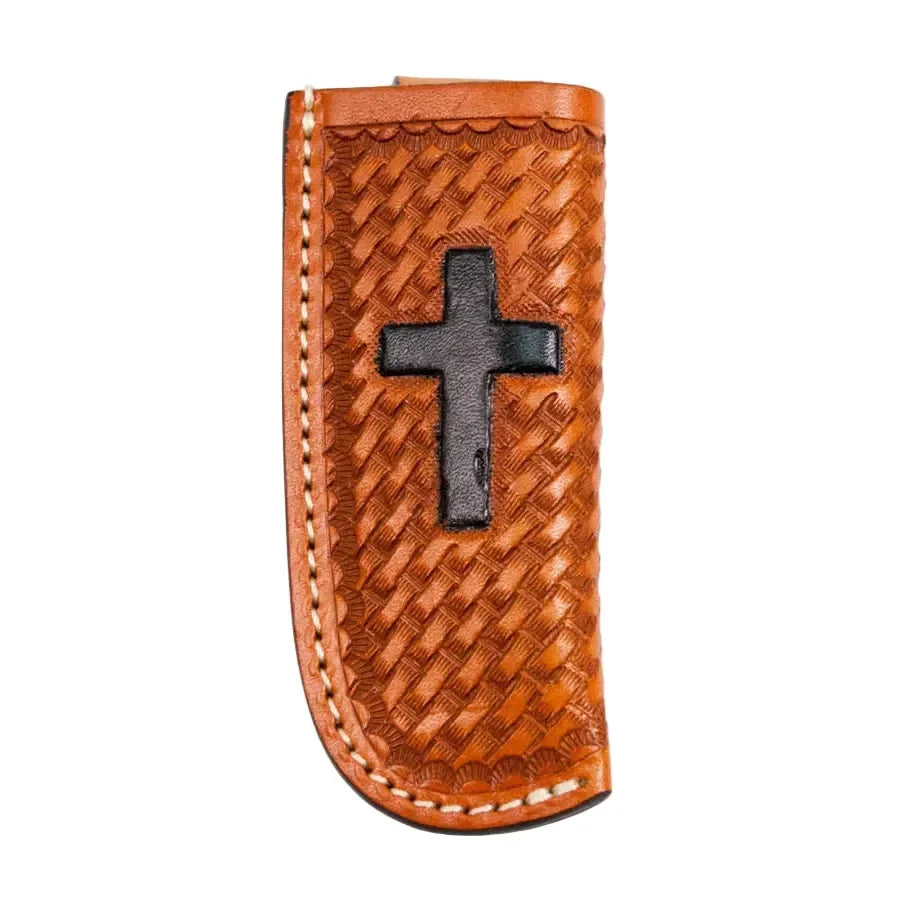 Cowboy Chrome Basket Weave and Cross Sheath Saddle Tan K208