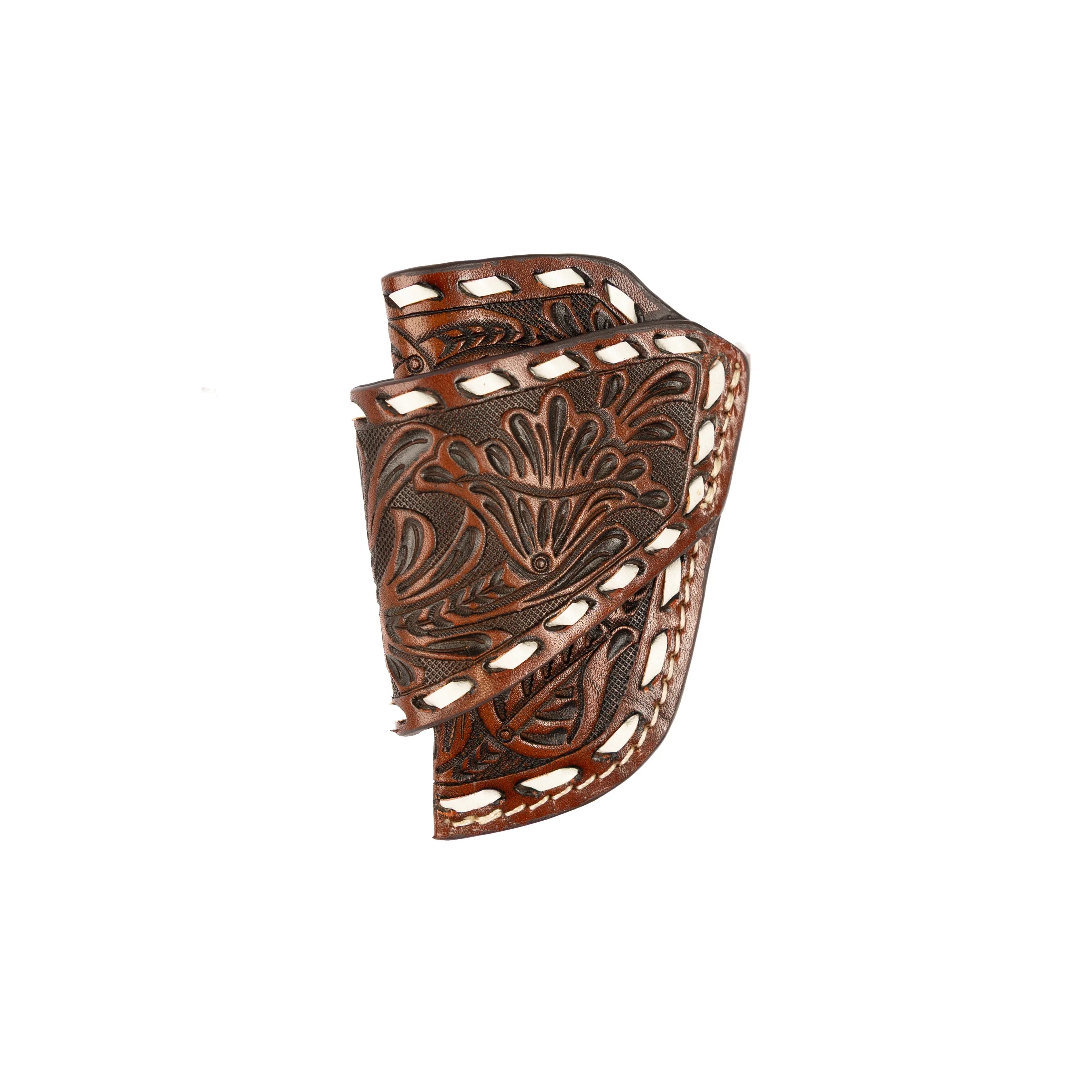 Cowboy Chrome Leather Tooled Knife Sheath K335