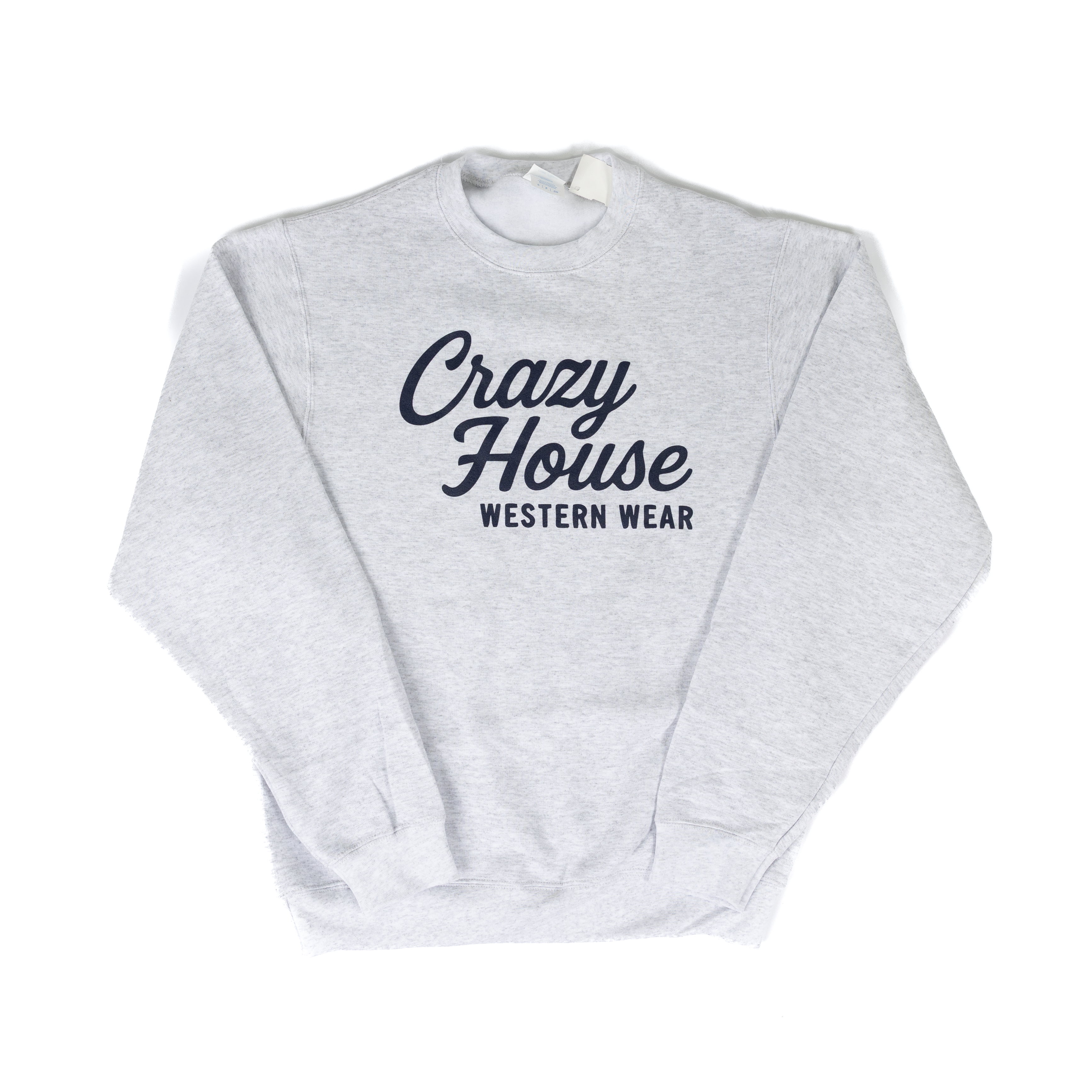 Crazy House Ash Gray Crewneck with Navy Print