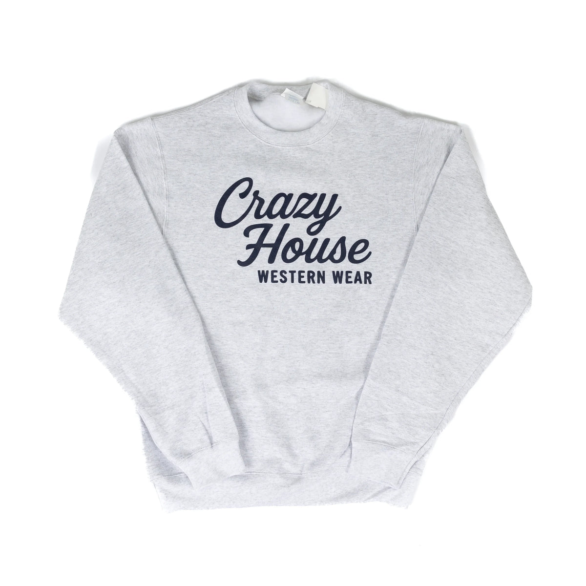 Crazy House Ash Gray Crewneck with Navy Print