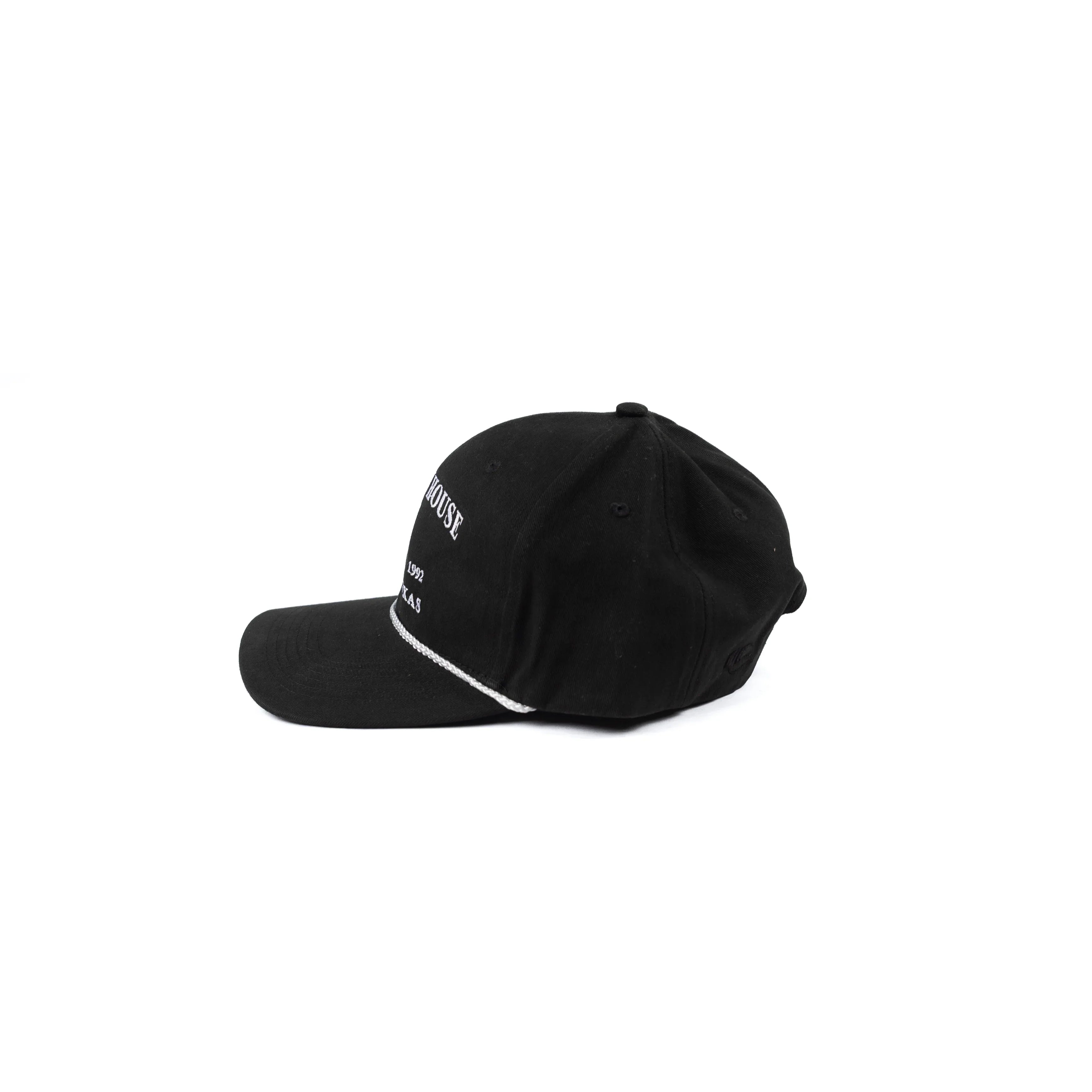 Crazy House Black Cap with White Golfer Stitching and Rope