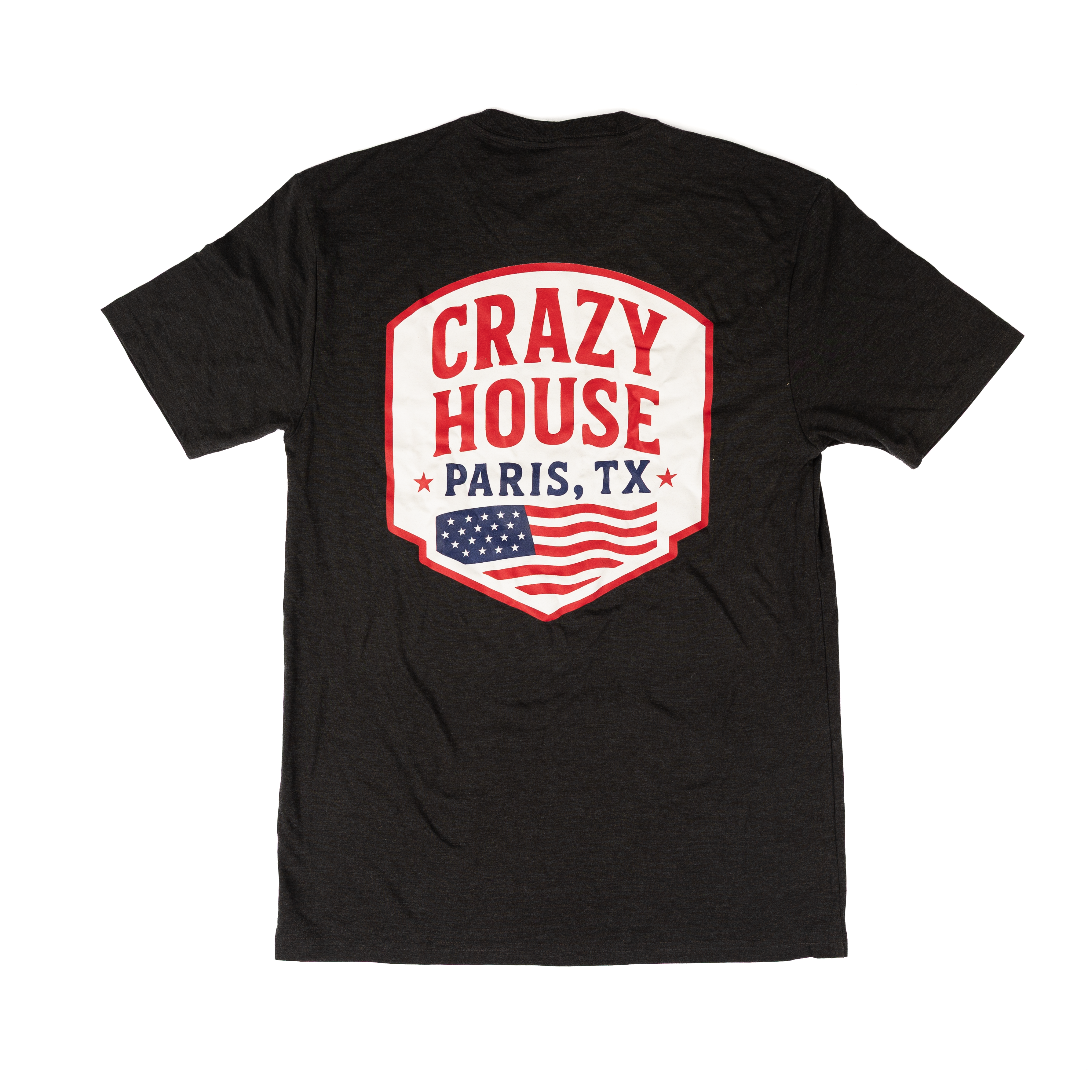 Crazy House Black T-shirt with American Flag