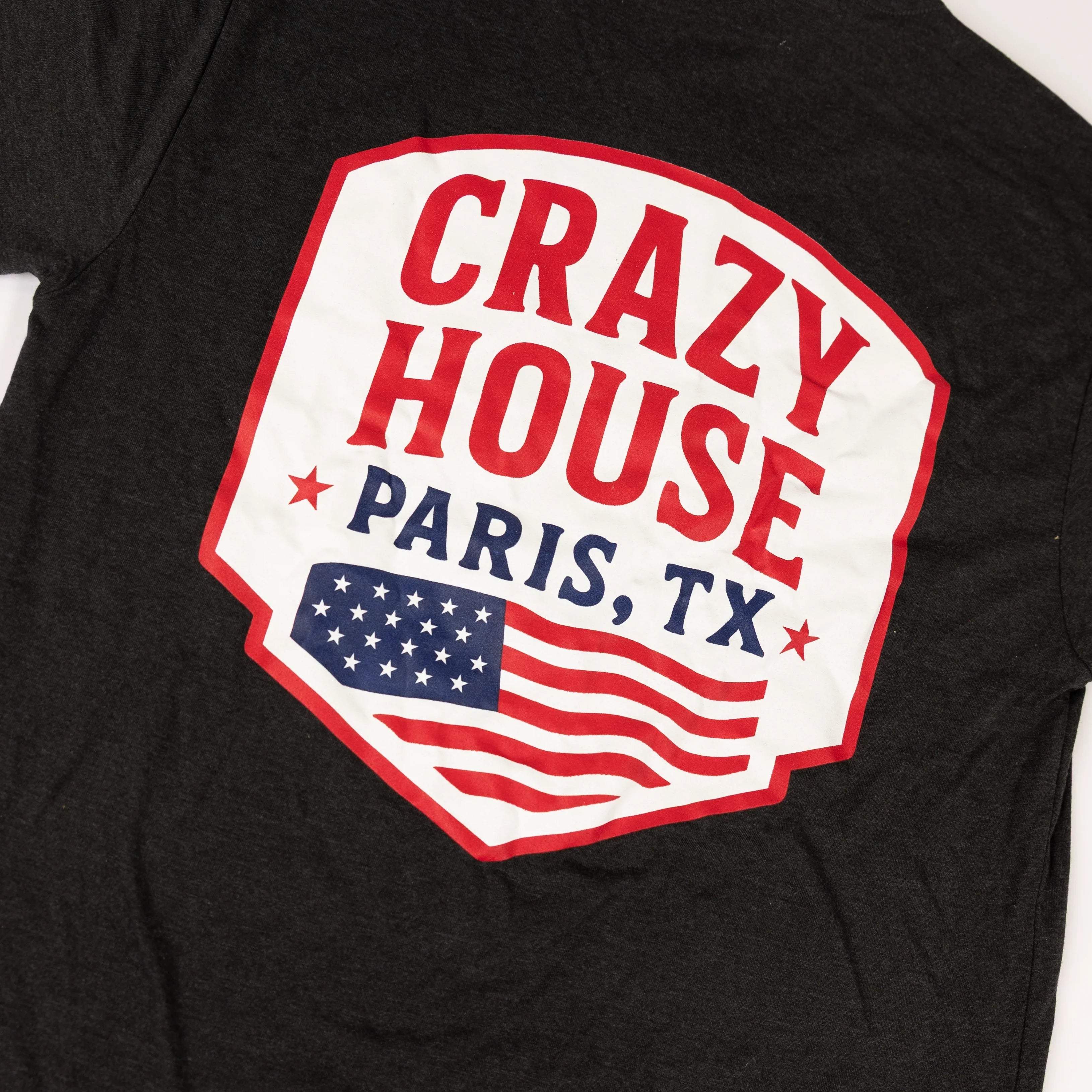 Crazy House Black T-shirt with American Flag