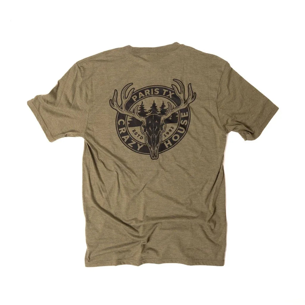 Crazy House Deer Skull T-Shirt DM130-MIL.GRNFRS-46265 - Crazy House Western Wear