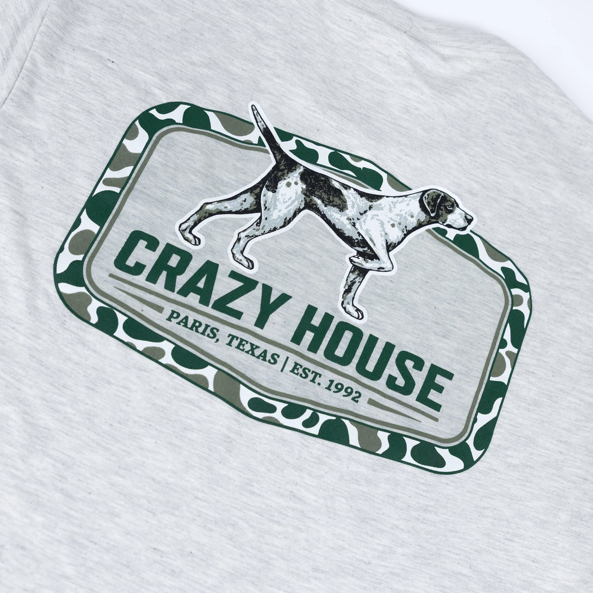 Crazy House Dog and Camo Print Short Sleeve T-shirt
