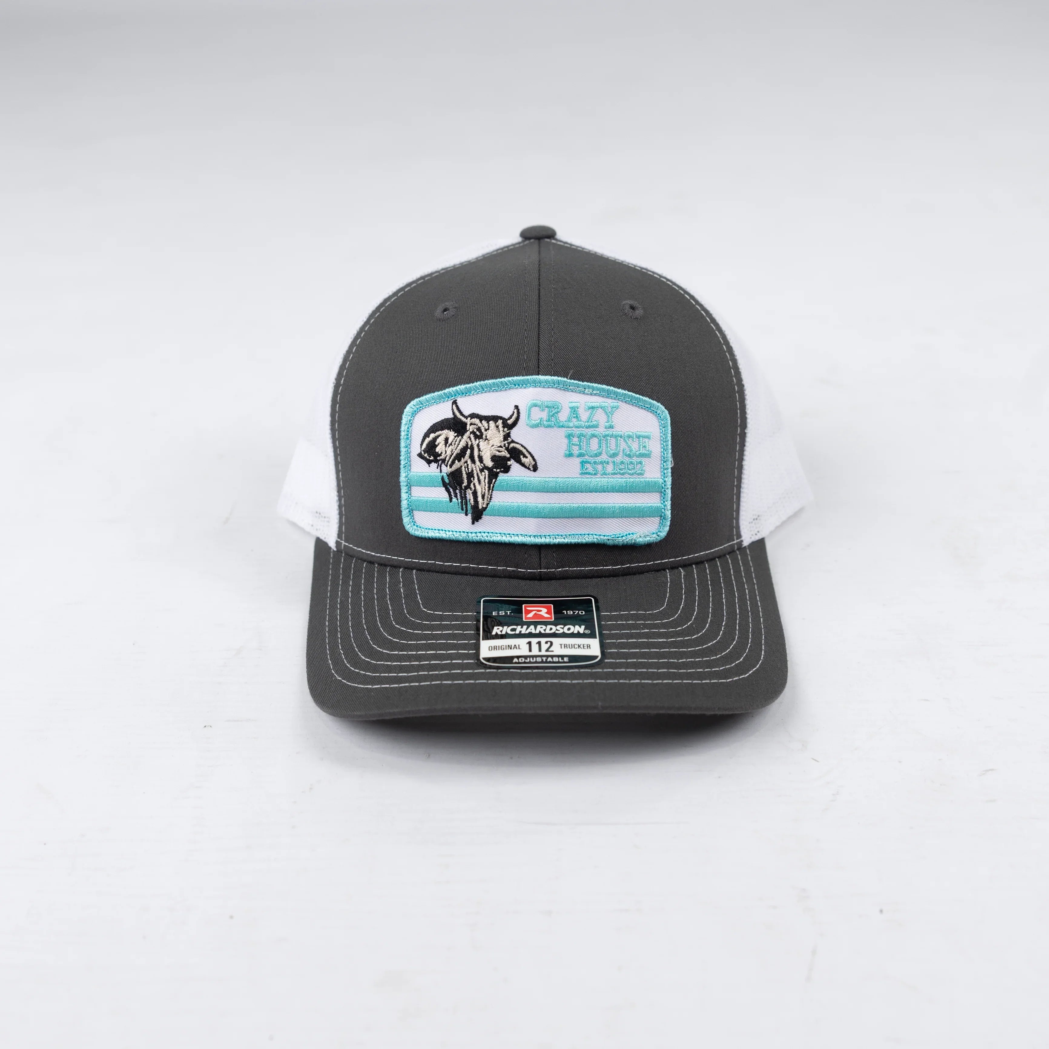 Crazy House Gray and White Cap with Bull Patch