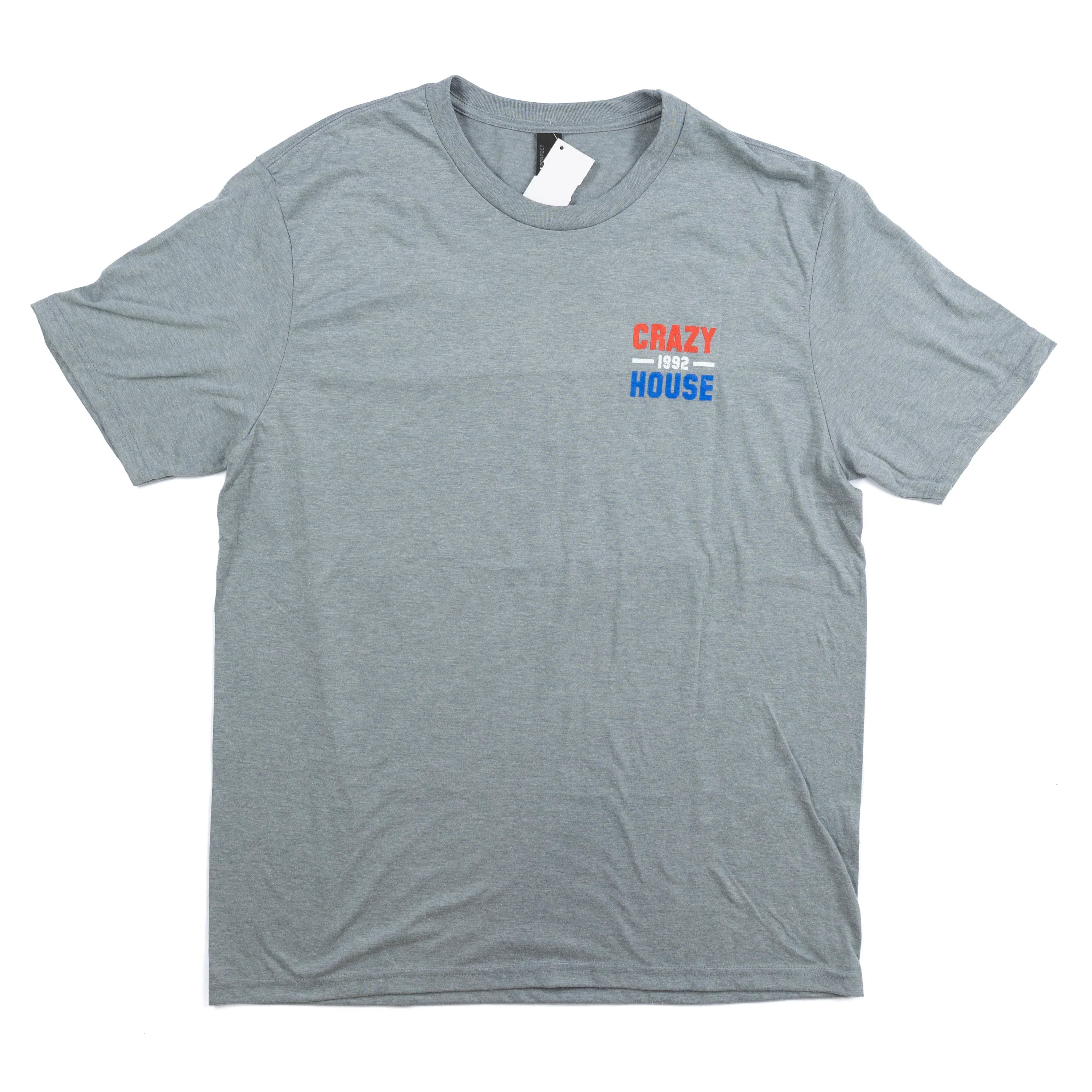 Crazy House Heather Gray Red White And Blue T-shirt