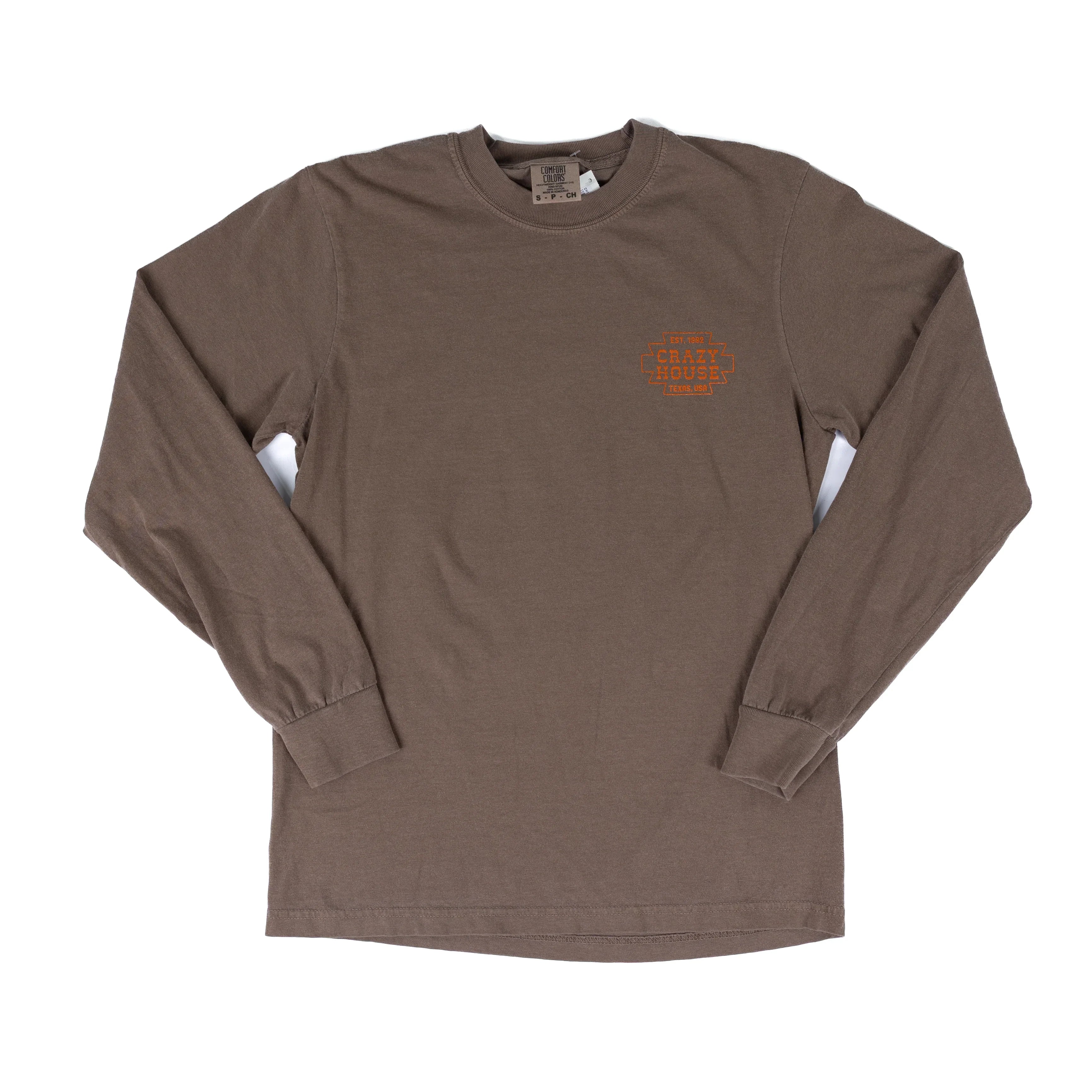 Crazy House Long Sleeve Espresso Brown with Orange Aztec Print