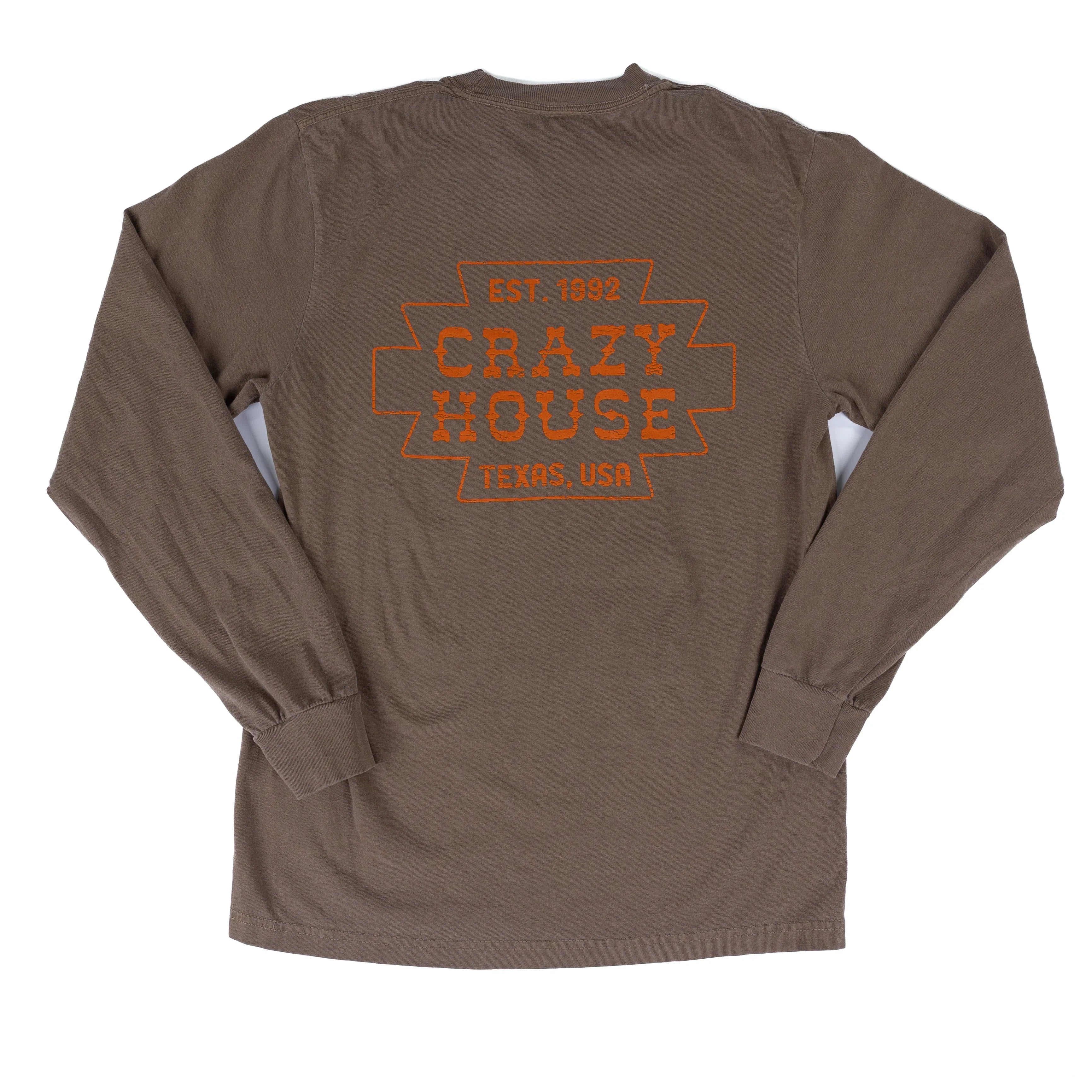 Crazy House Long Sleeve Espresso Brown with Orange Aztec Print