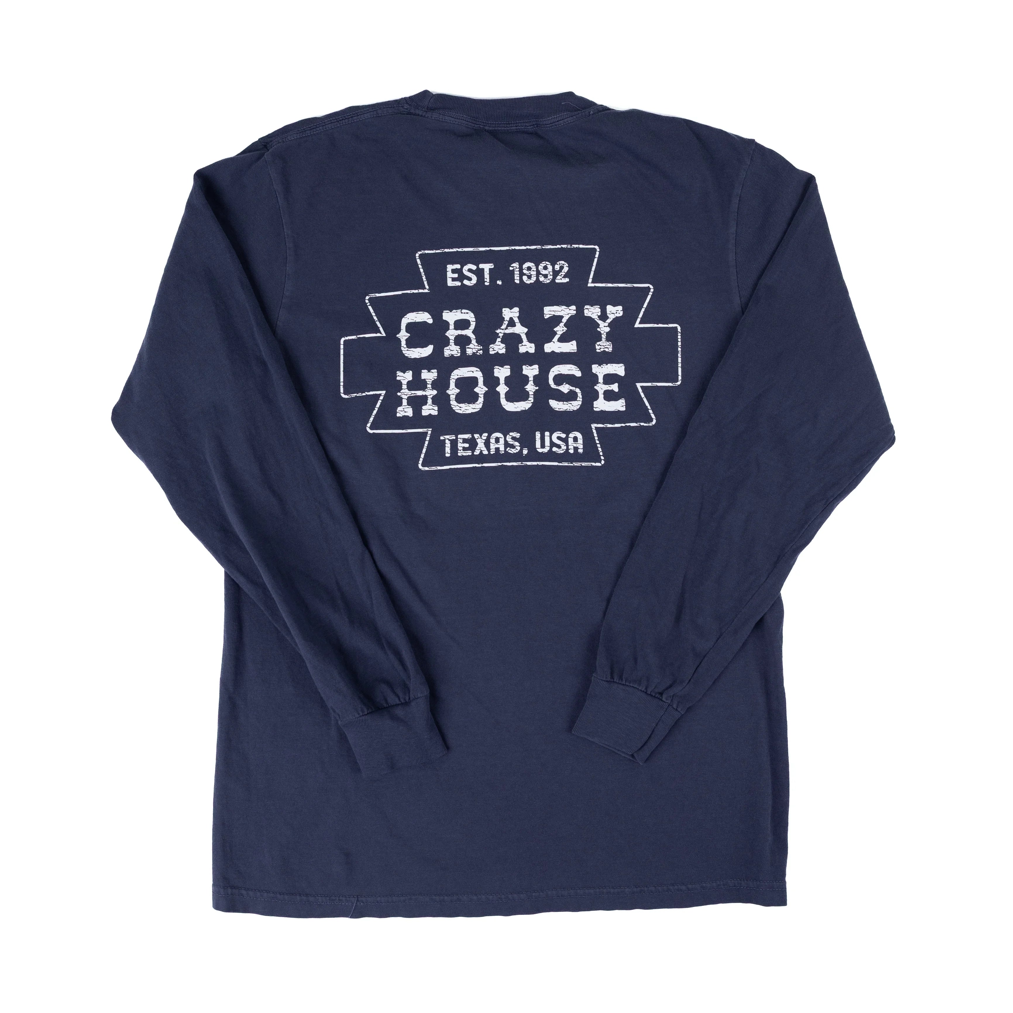 Crazy House Long Sleeve Shirt Navy with White Aztec Print