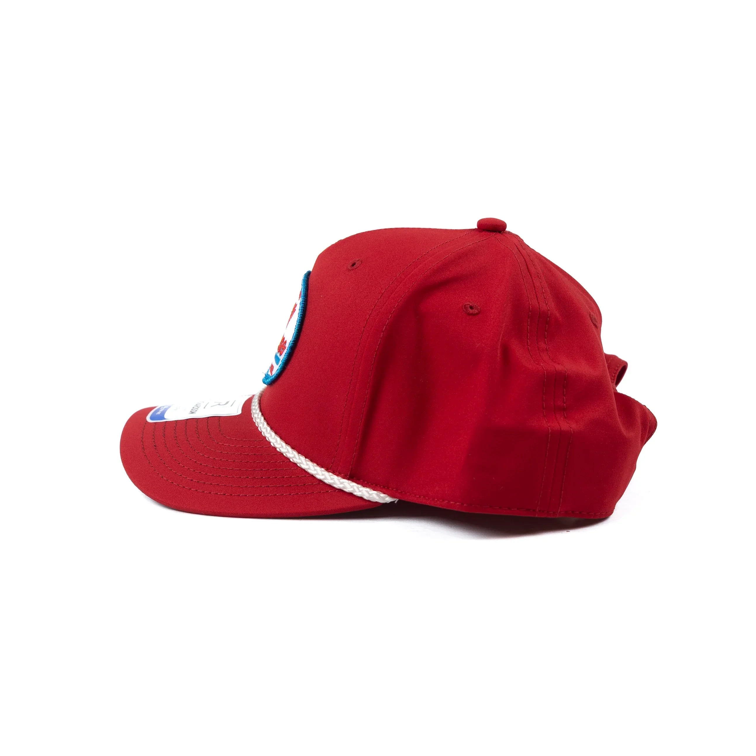 Crazy House Red Snapback Cap with Vintage Circle Patch and Rope