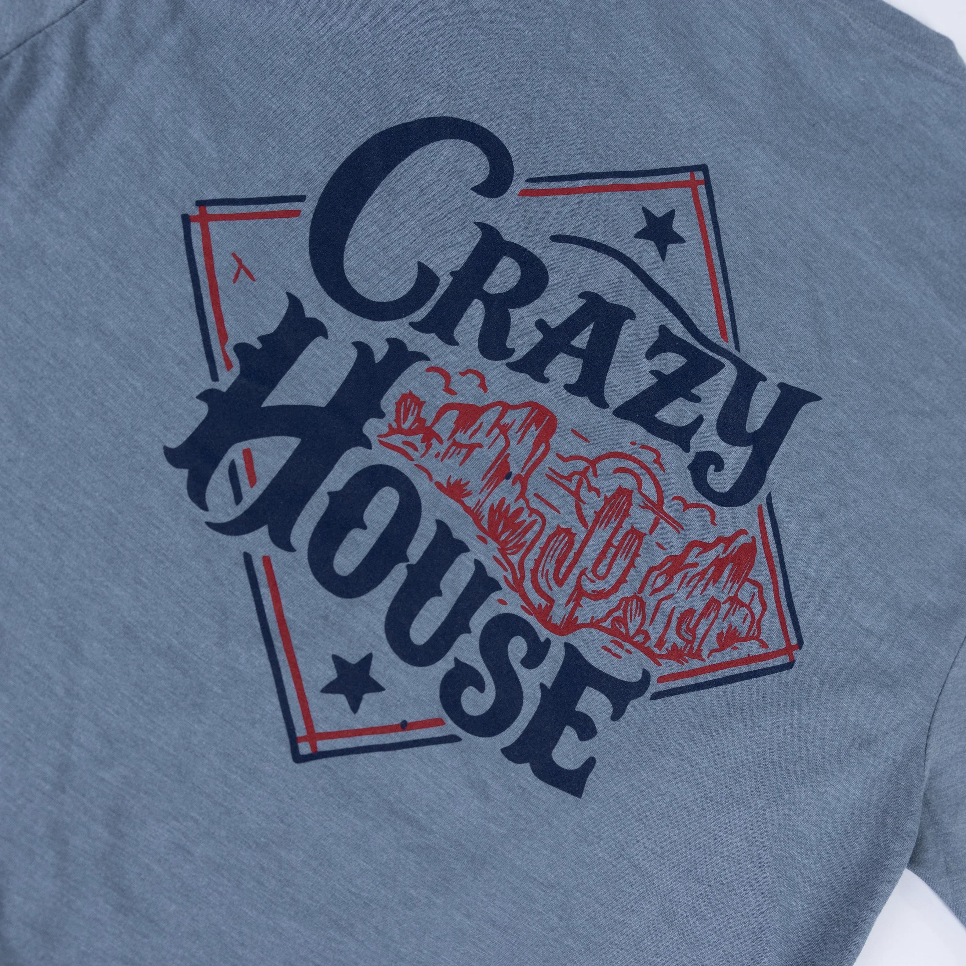 Crazy House Short Sleeve Heather Blue Printed Shirt