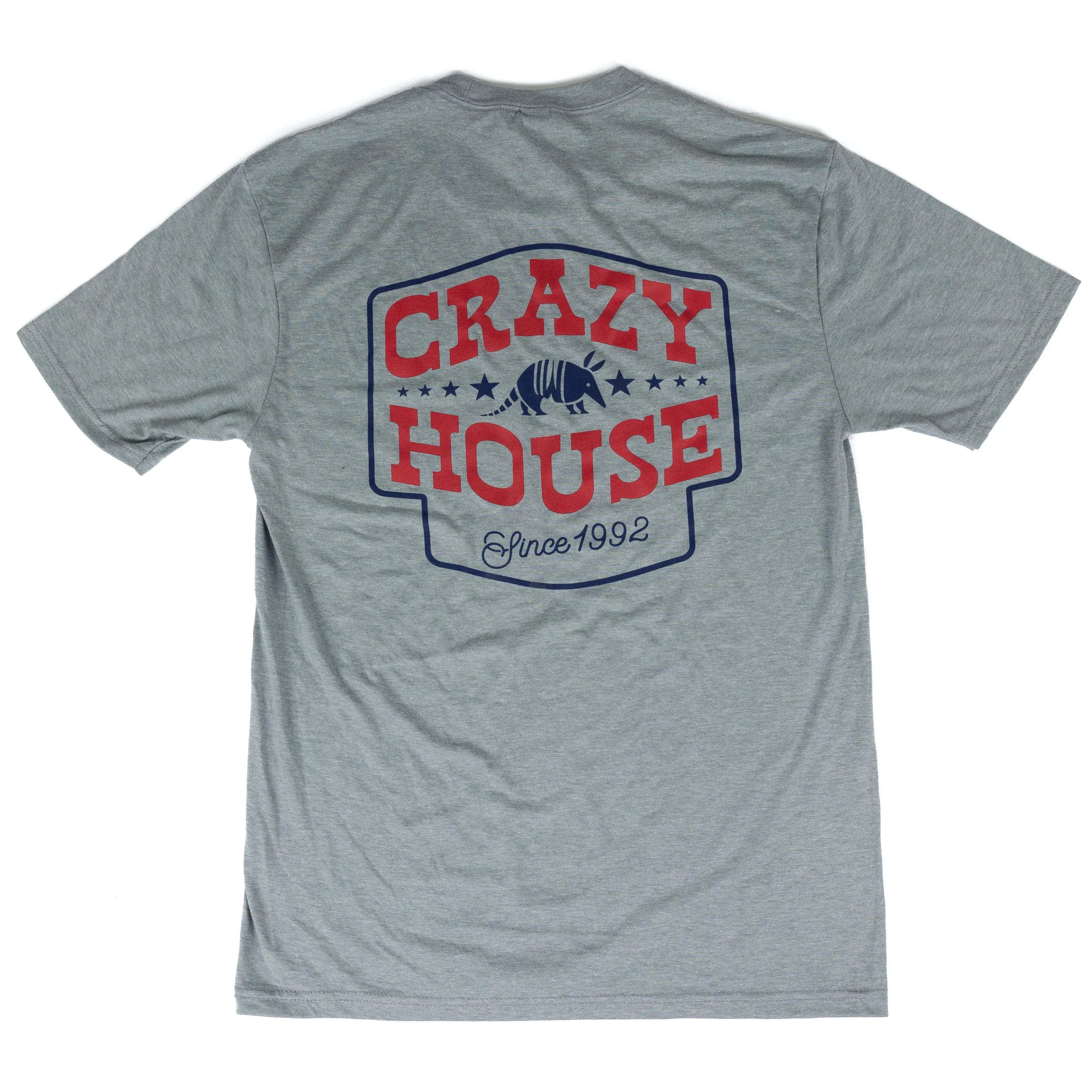 Crazy House Short Sleeve Heather Gray Armadillo Script T-shirt