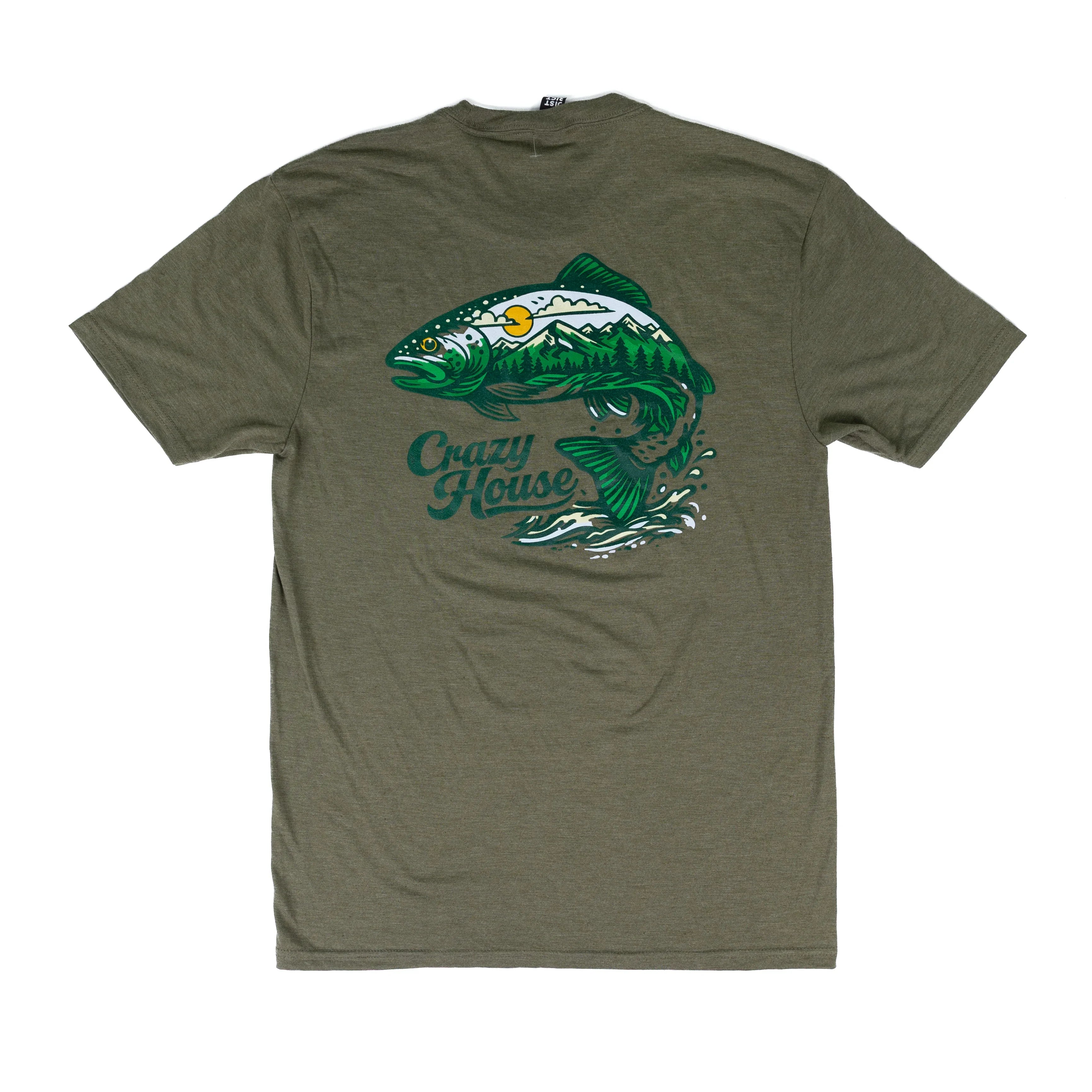 Crazy House Short Sleeve Military Green Printed T-shirt