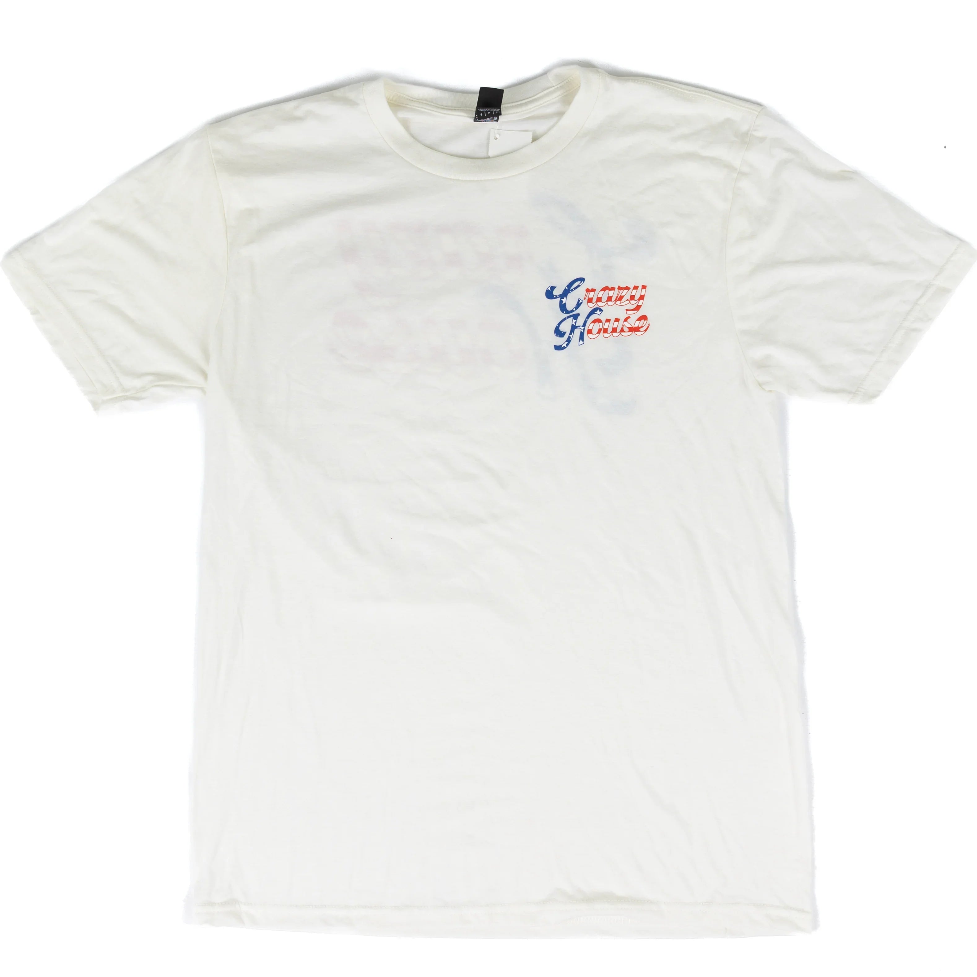 Crazy House Short Sleeve White T-shirt with American Flag Printed Design