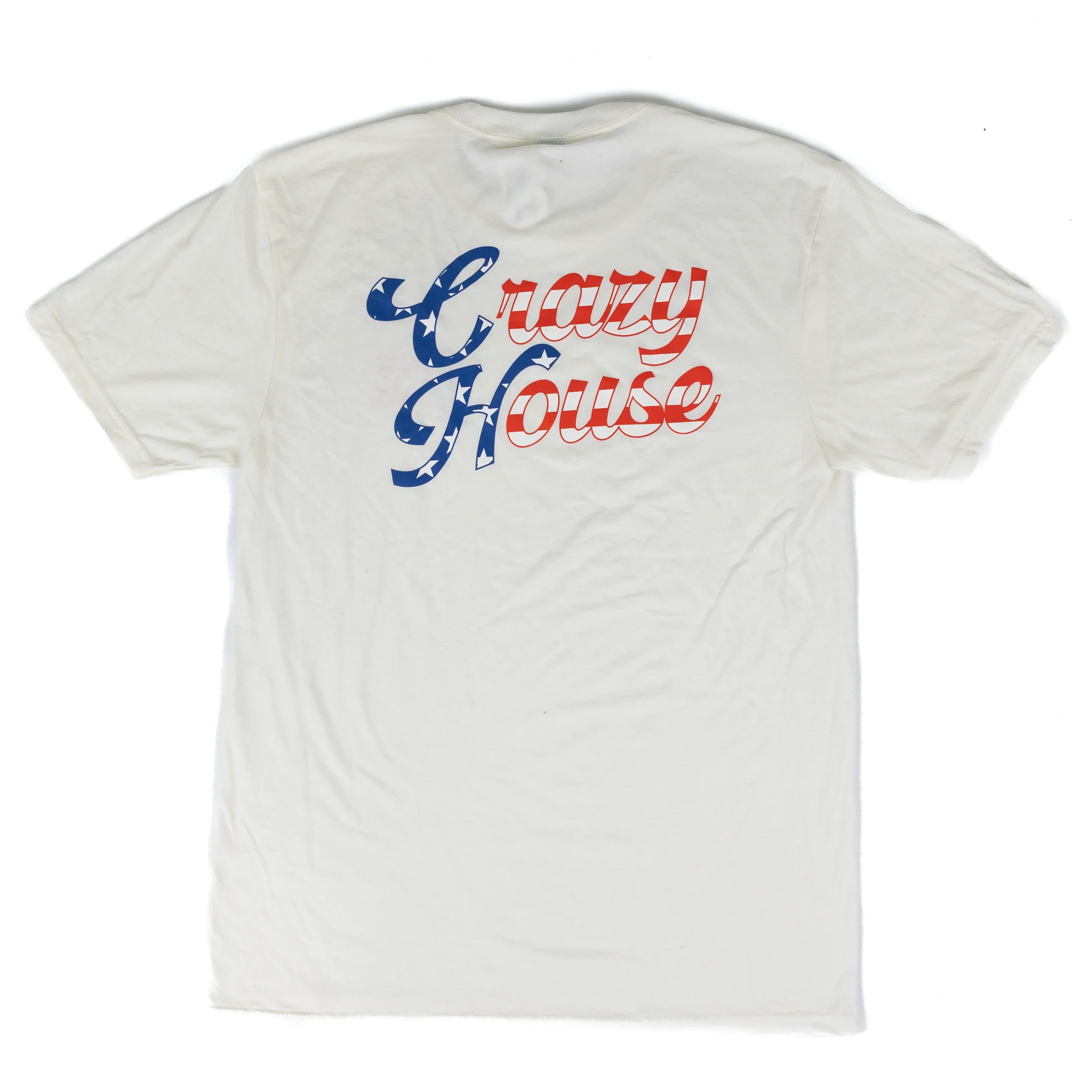 Crazy House Short Sleeve White T-shirt with American Flag Printed Design