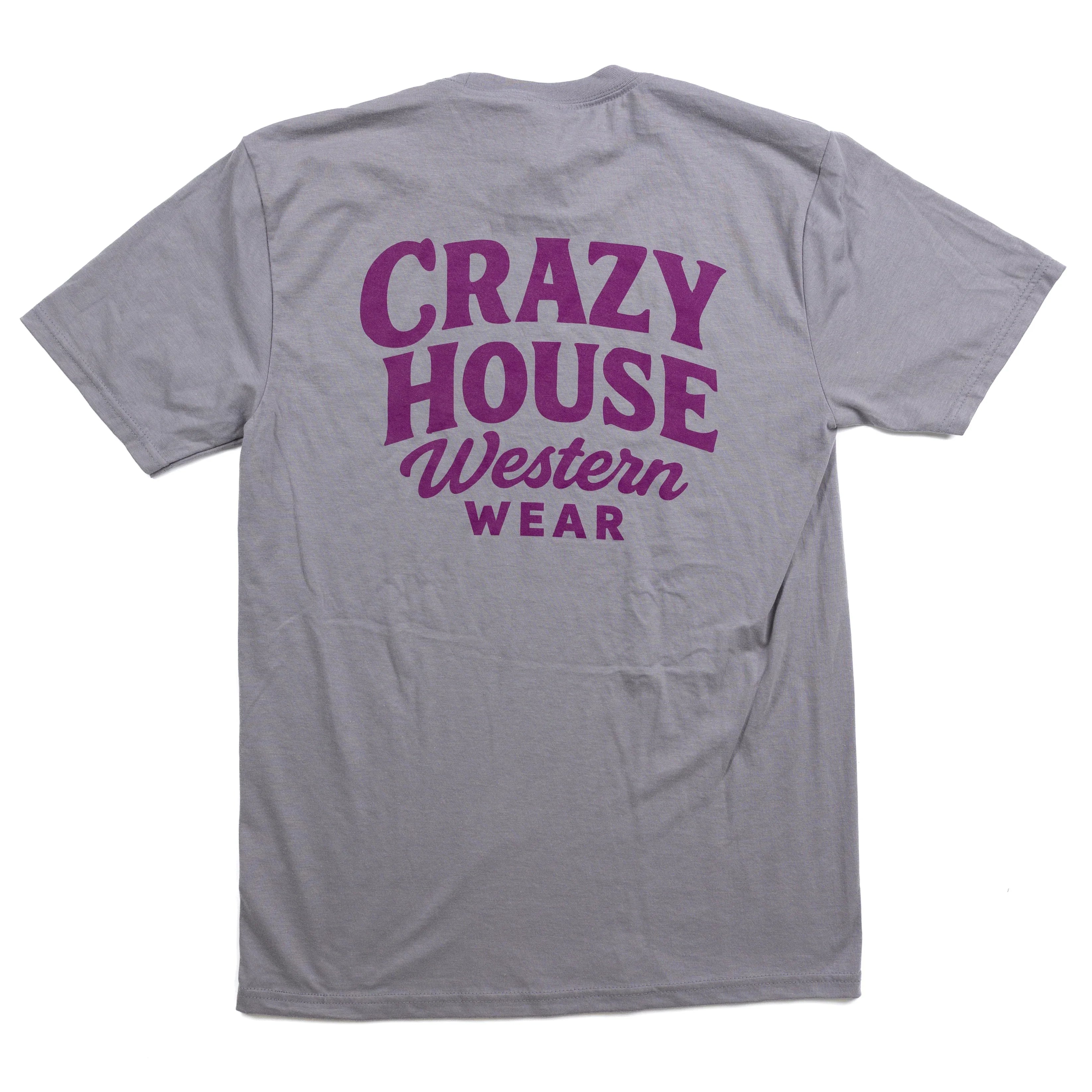 Crazy House Storm Gray and Purple Short Sleeve Script T-shirt