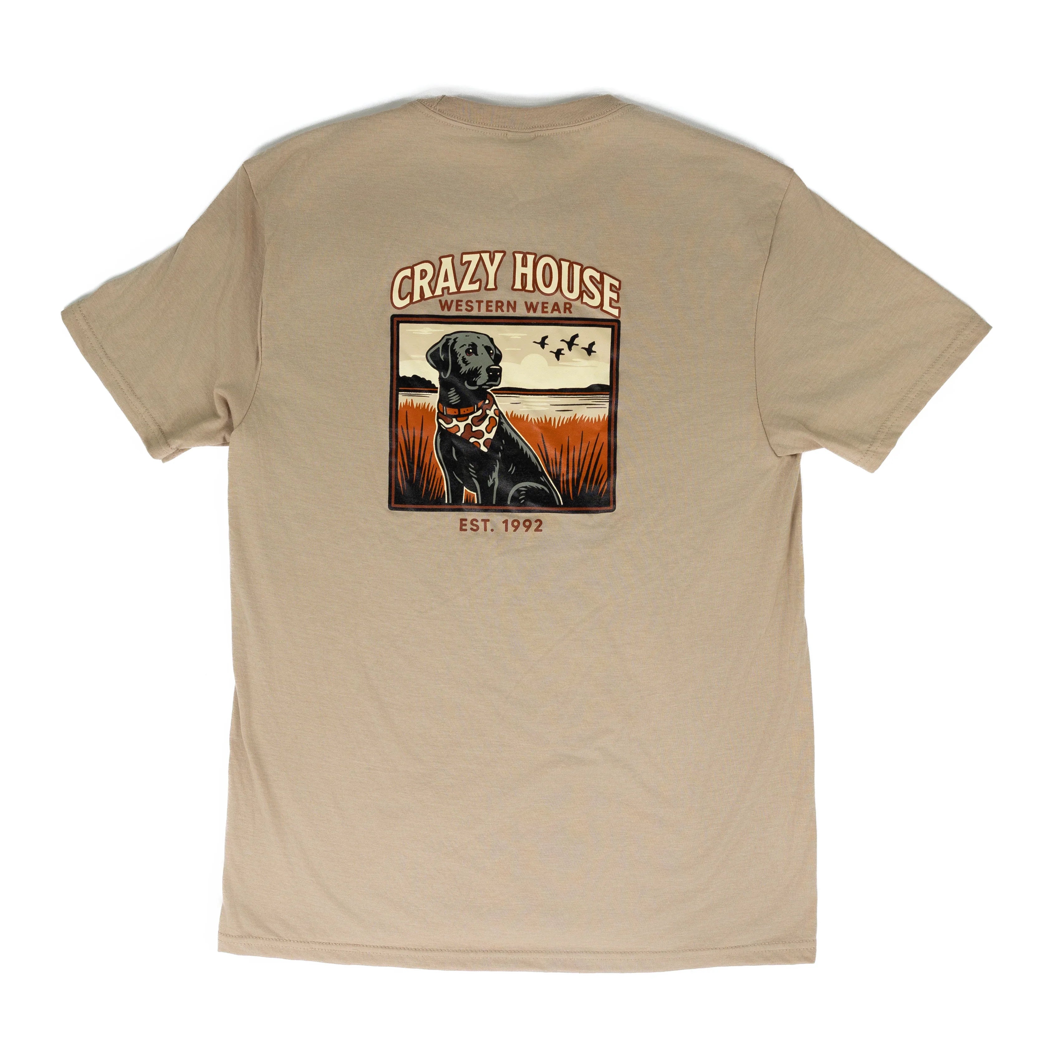 Crazy House Tan T-shirt with Lab in Frame