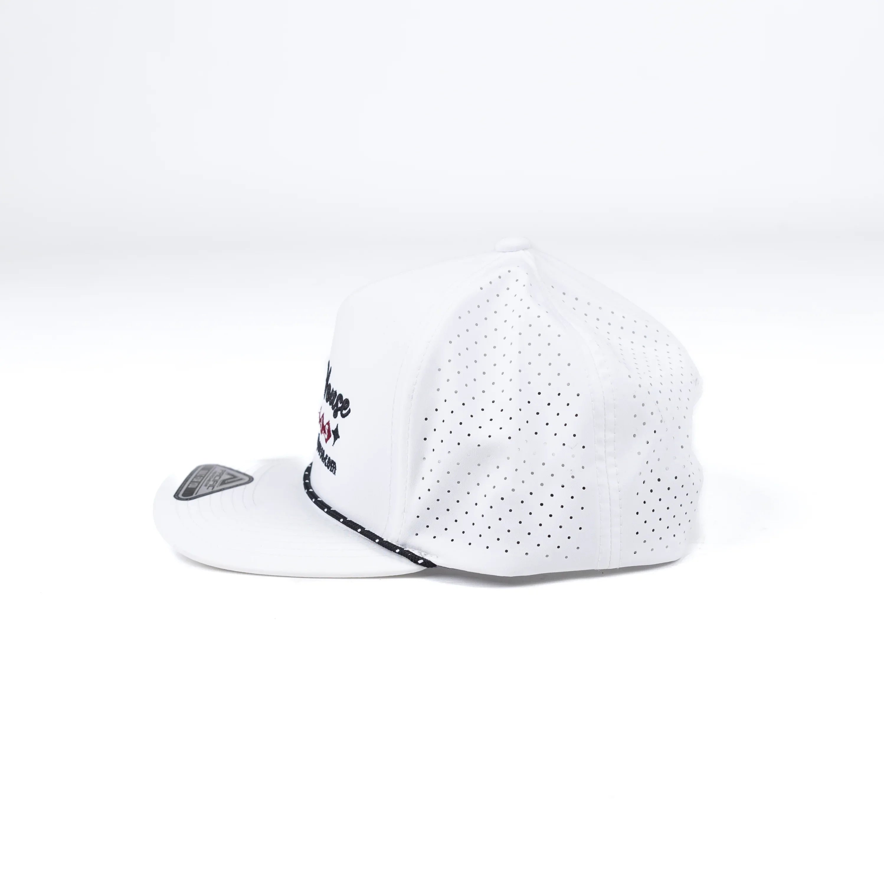 Crazy House White Cap with Black and Red Stitching
